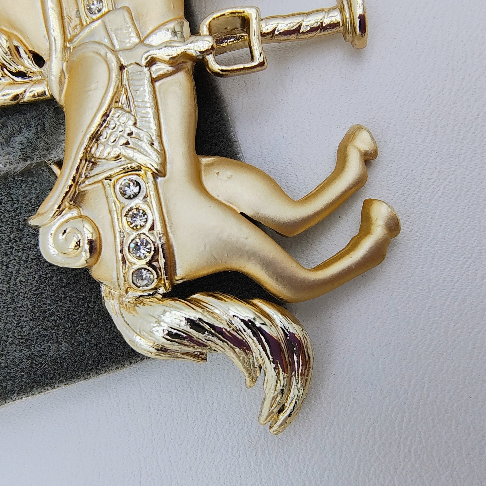 Vintage Caren Charles Unicorn Carousel Horse Brooch Gold Tone Rhinestone Fantasy