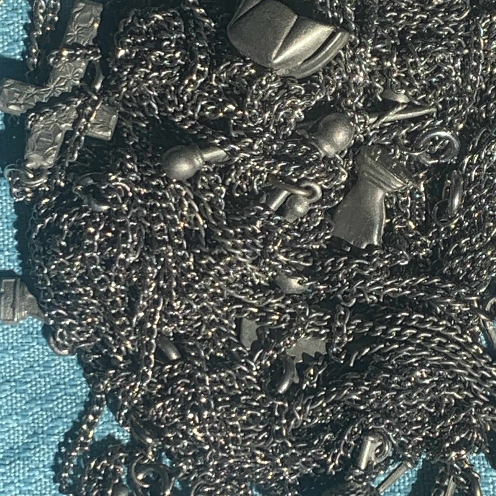 Vintage Pewter BDA Pendant Necklace Lot Of 40 Mixed Variety Signed NOS LBS610