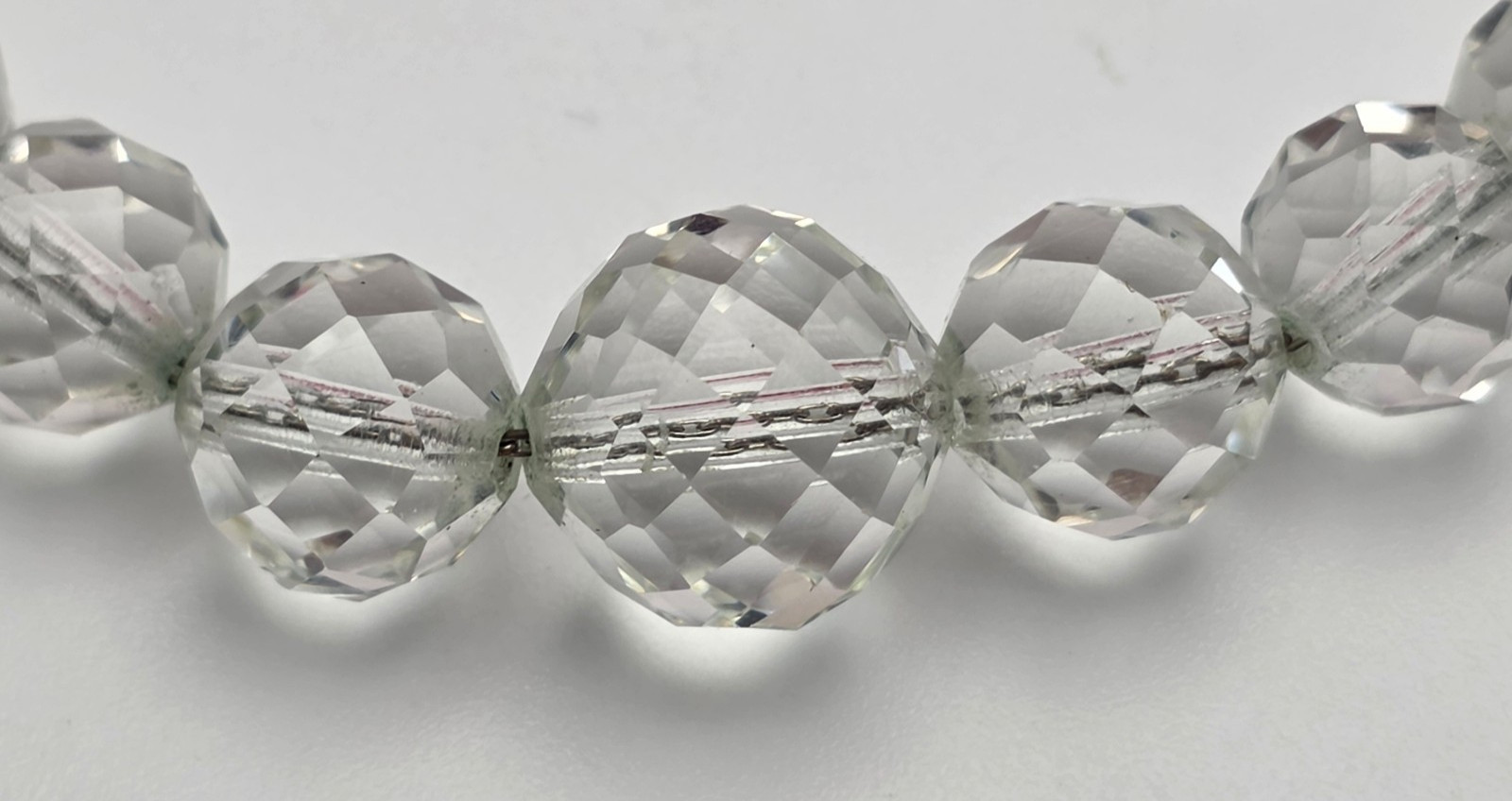 Vintage Clear Faceted Crystal Graduated Rondelle Necklace Silver Tone 18 In