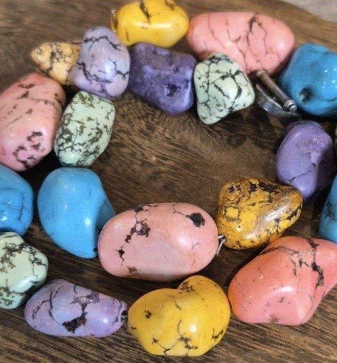 Vintage Colorful Dyed Howlite Nugget Bead Necklace, Toggle Closure
