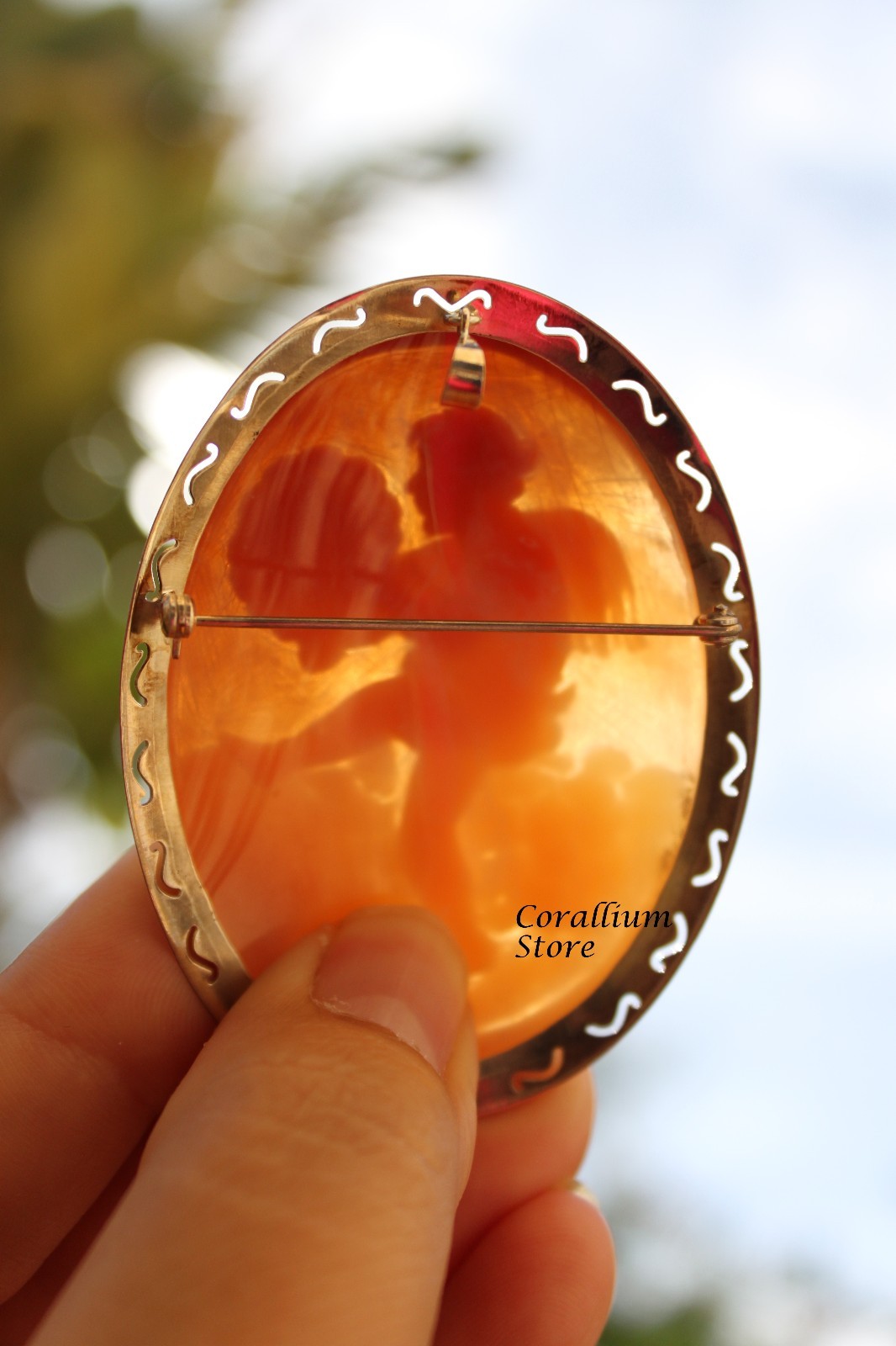 CAMEO handmade 67 x 50 mm Art deco, BROOCH and PENDANT, sterling silver MARKED