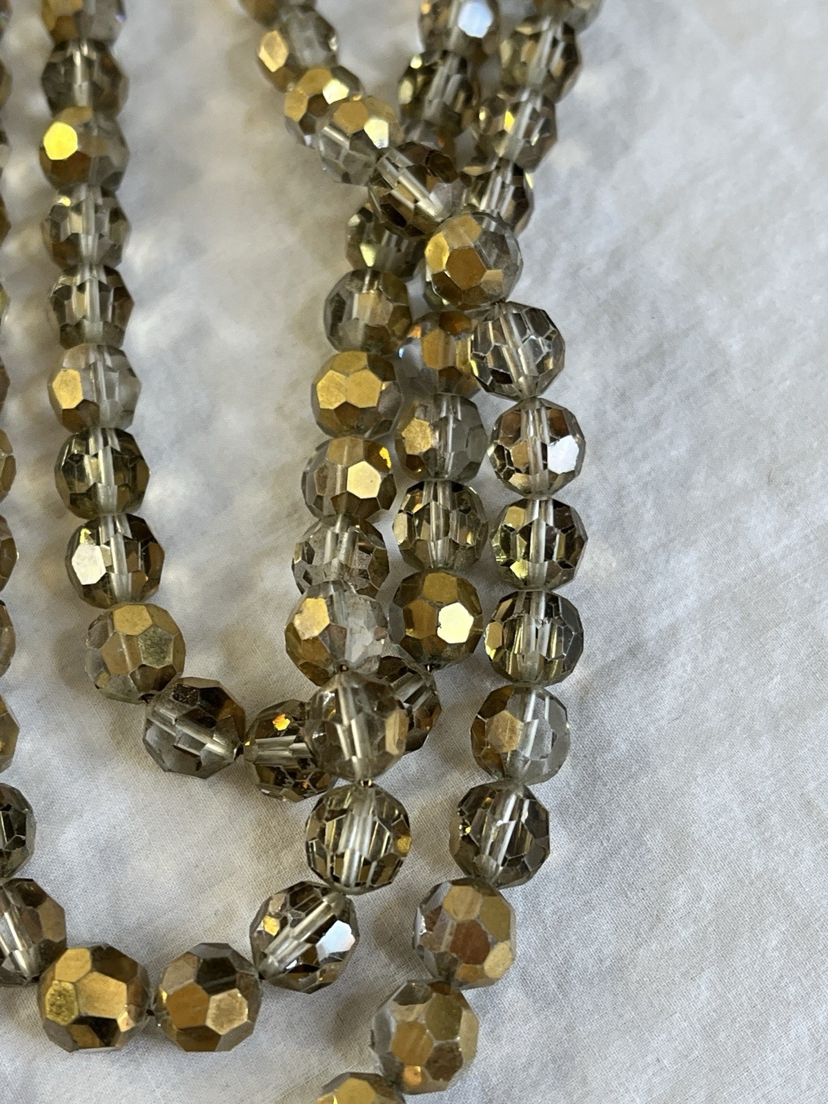 Silver Gold AB Beaded Necklace and Clip On Earrings Set Three Strand Necklace