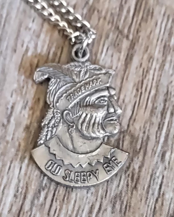 Vintage 1979 SLEEPY EYE Pewter Necklace, Pendant on Chain or Charm