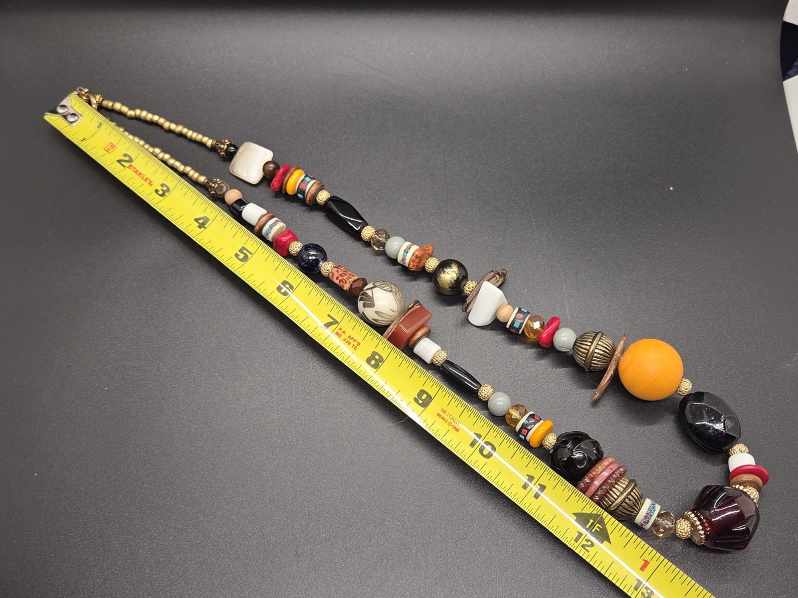 VTG Boho Necklace Artisan Glass Ceramic Lucite Stone Wood Fun Festival Beads 28″