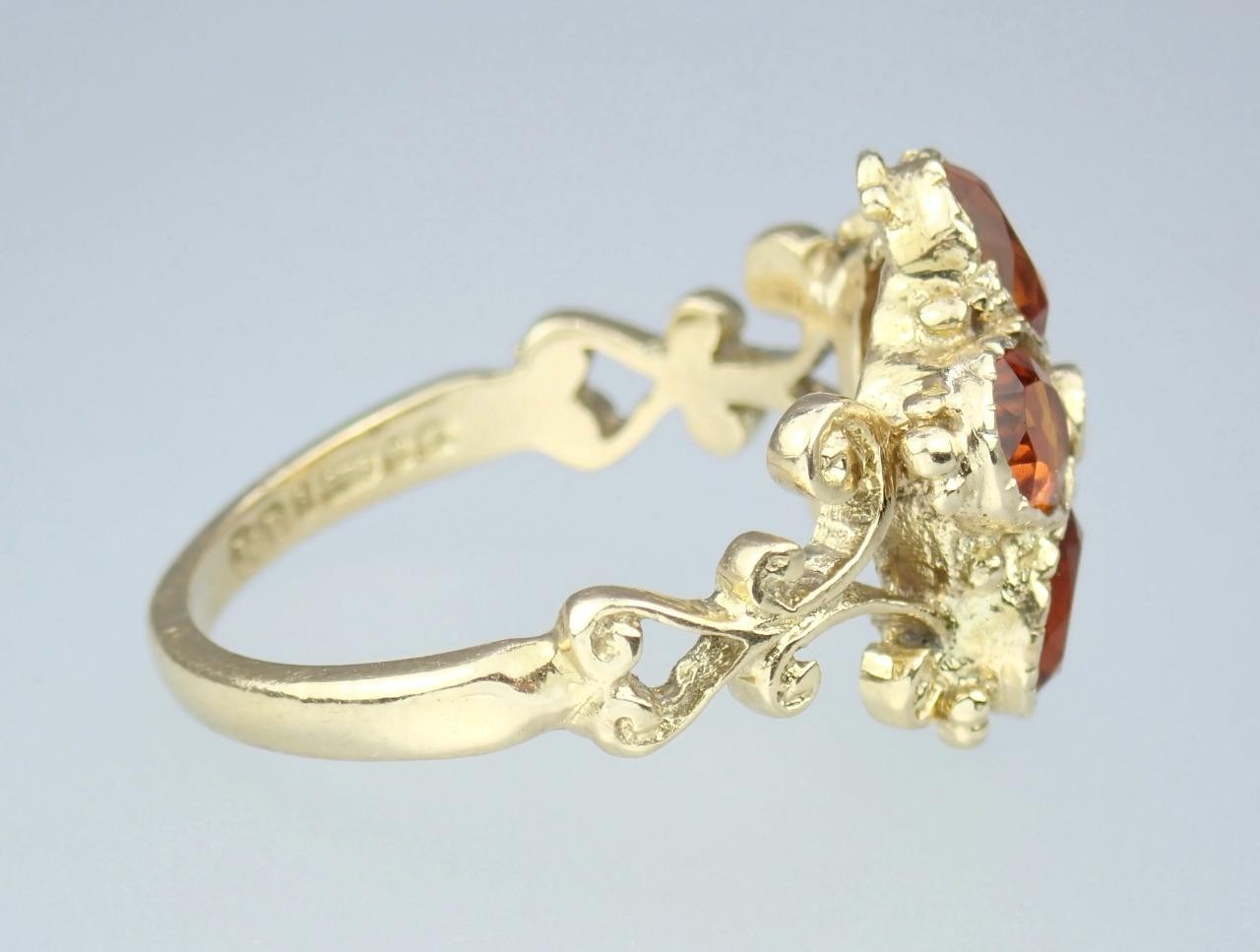 Pretty Vintage Solid 9K Gold Madeira Citrine Pearl Floral Scroll Ring 1971 7.25