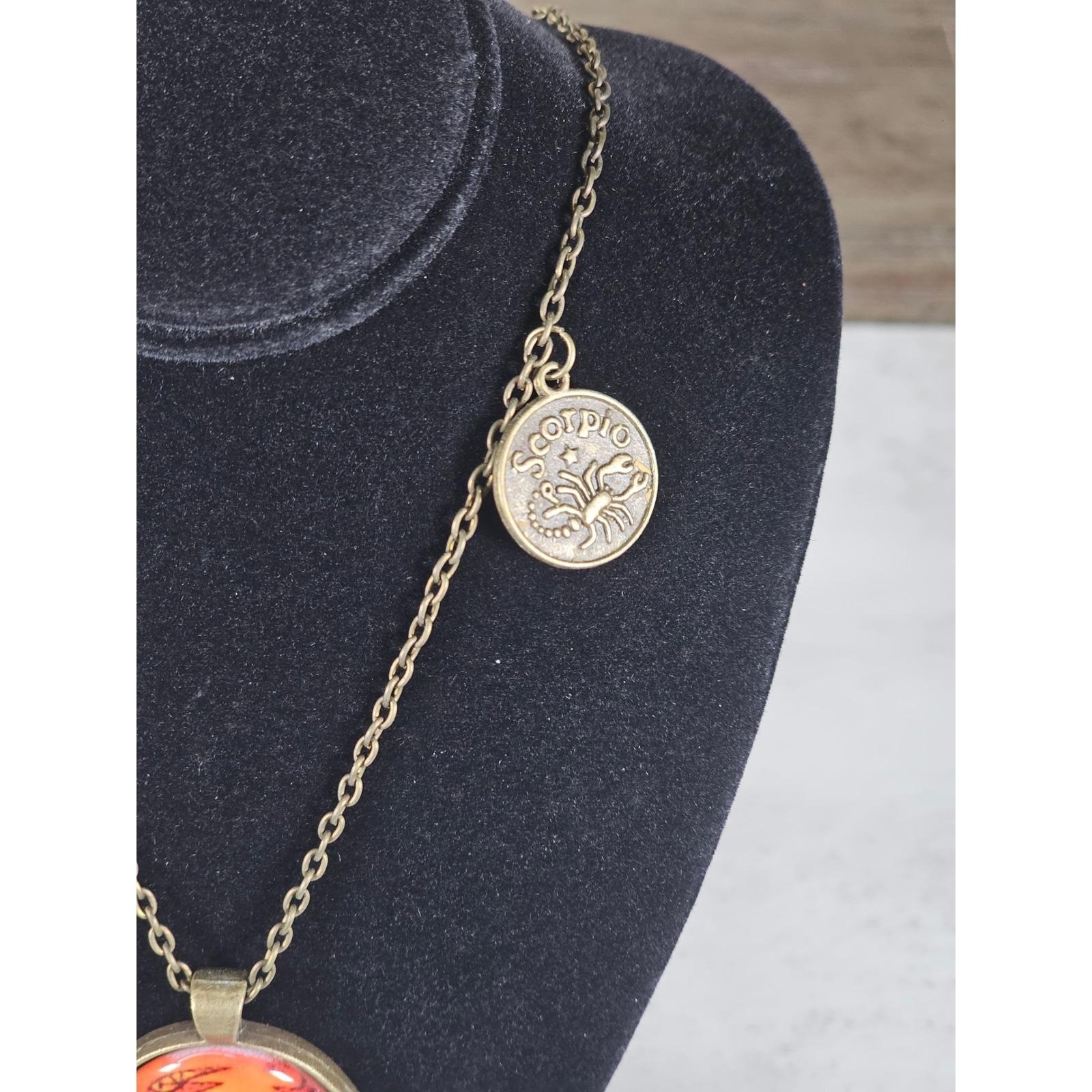 Vintage Scorpio Zodiac Necklace Orange Scorpion Cabochon Gold Tone