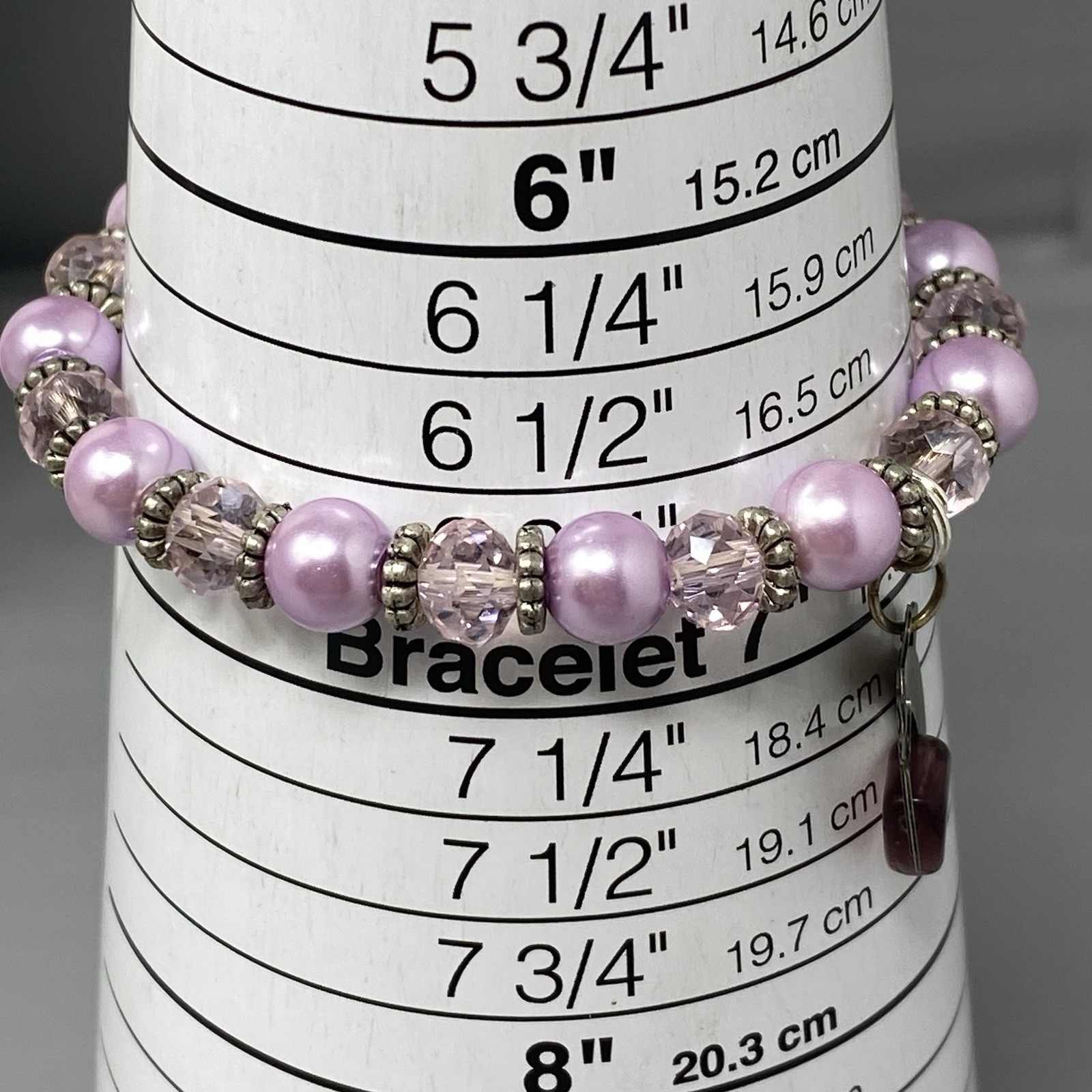 Purple Glass Bead Bracelet Sterling Silver Cat Dangle Charm Faceted Stretch 6.75