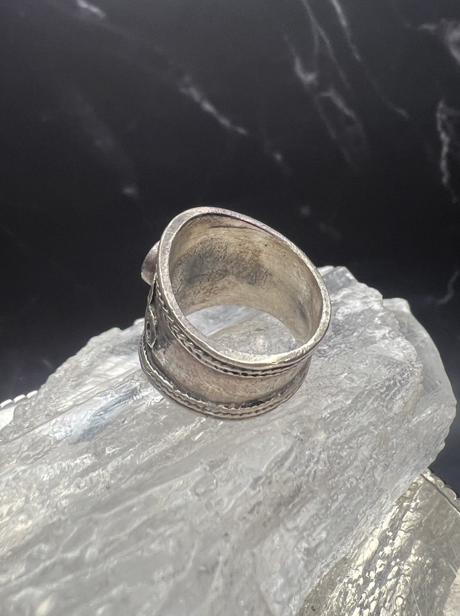 VTG 925 Sterling Silver Tibetan Dorje Yin Yang Wide Band Ring Size 4.25