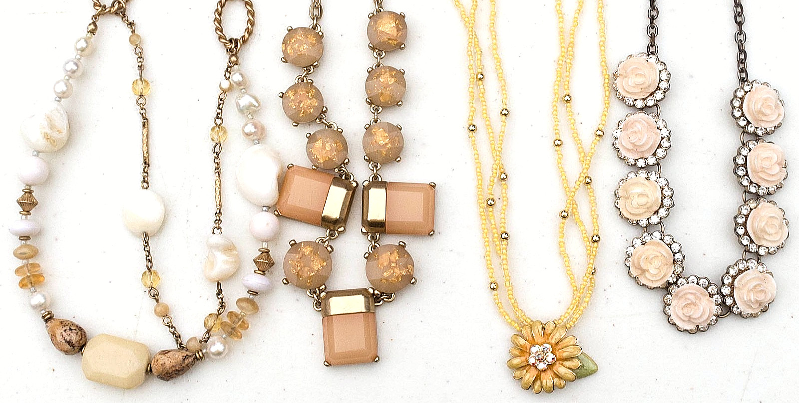 Vintage Lot of 4 Cream & Yellow Necklaces – 1 Loft, 1 lia sophia