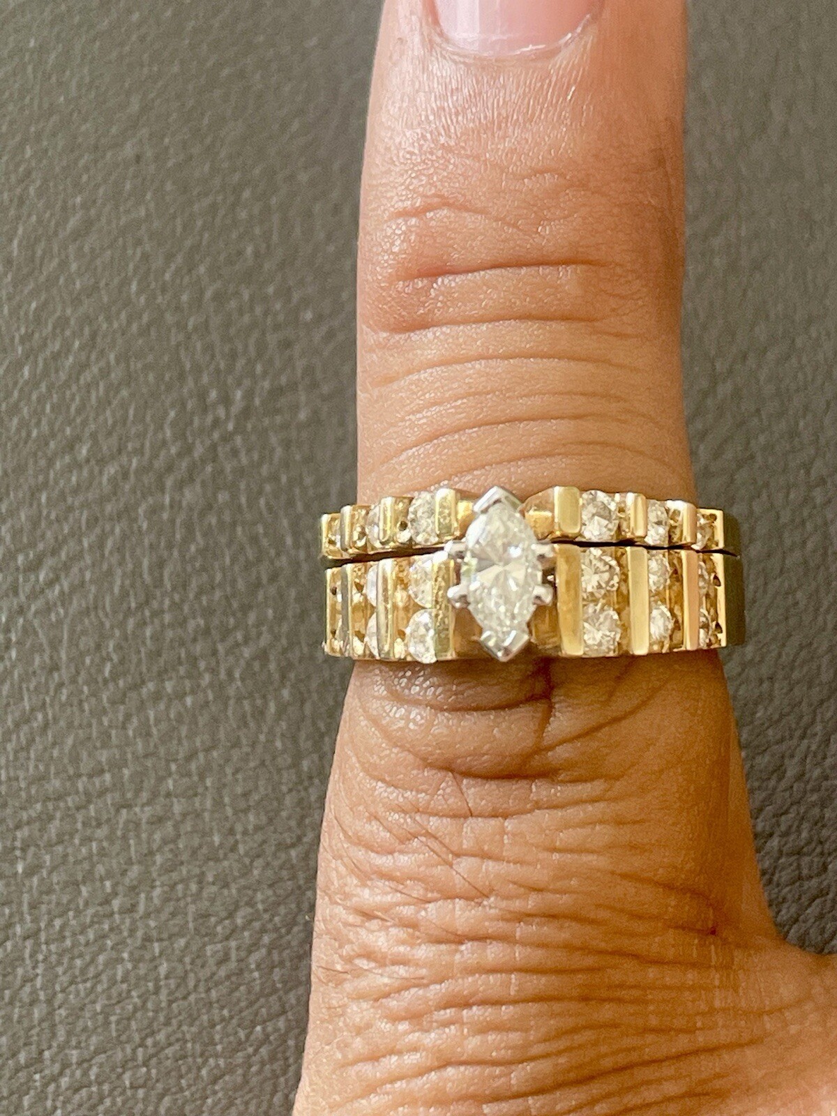 14KT Y/Gold 1.02CTW Diamond Engagement Ring & Diamond Band Set. Size 6.25(S280)
