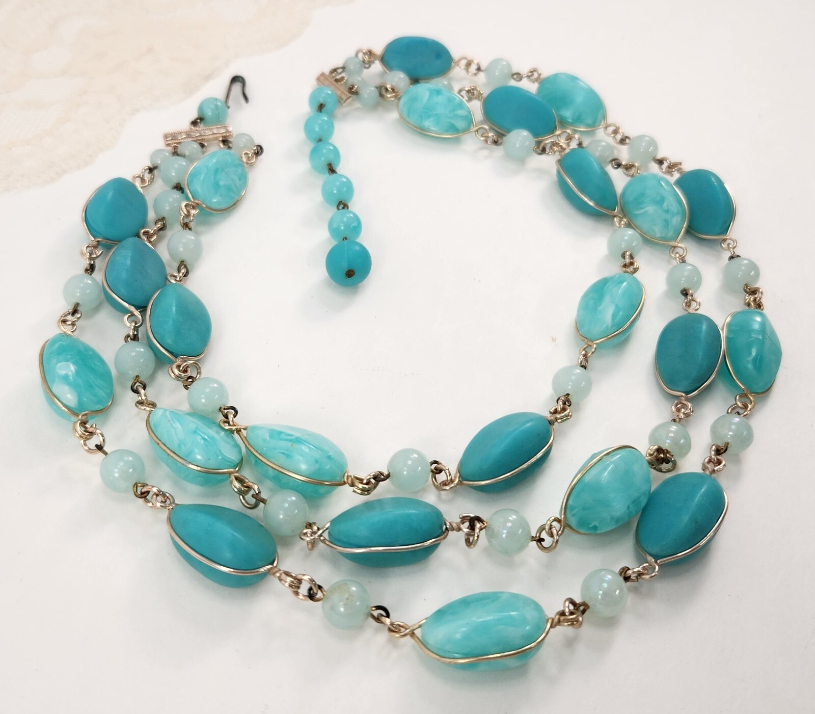 Vintage Western Germany Multi Strand Choker Necklace Beaded Blue 15 in-17.5 in
