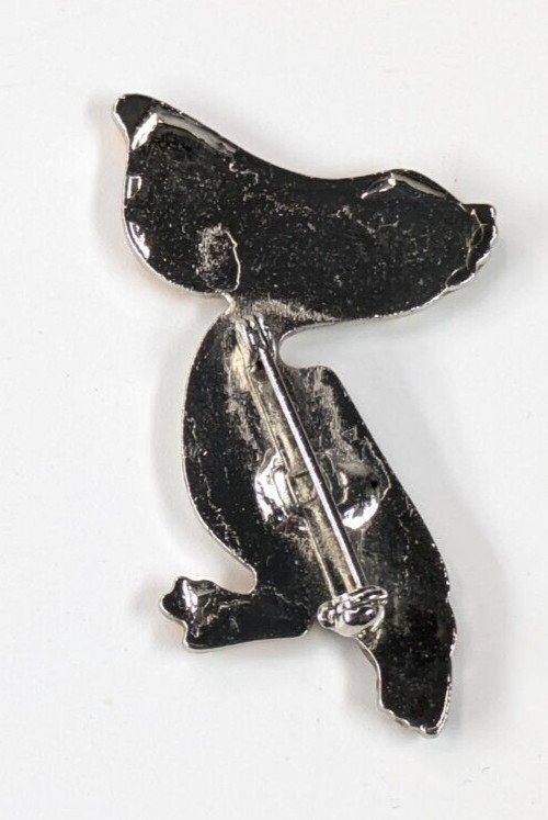 Vintage Cute Enamel Brown & White Pelican Bird Silver Tone Brooch Pin 2″