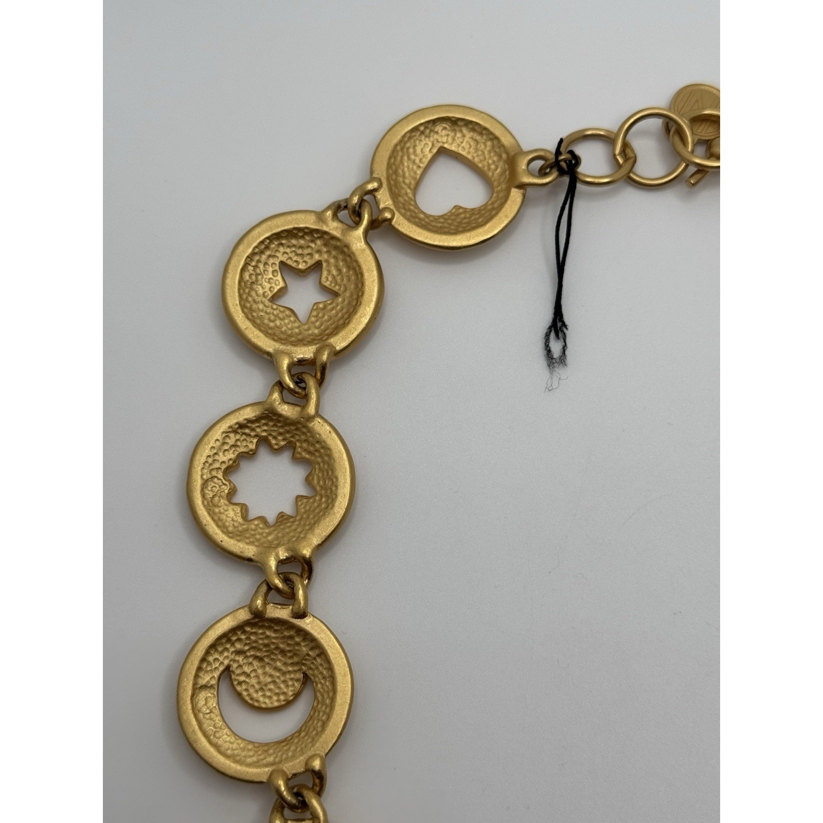 Vintage Anne Klein Necklace Matte Gold Tone Heart Star Moon Cut Out Round Link