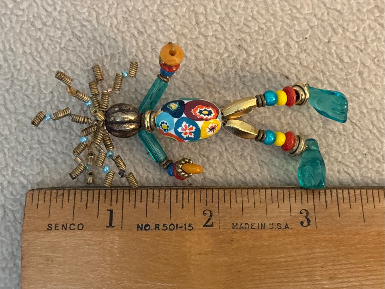 Retro Funky Hair Beaded Boho Person Stick Pin Multicolor 1990’s