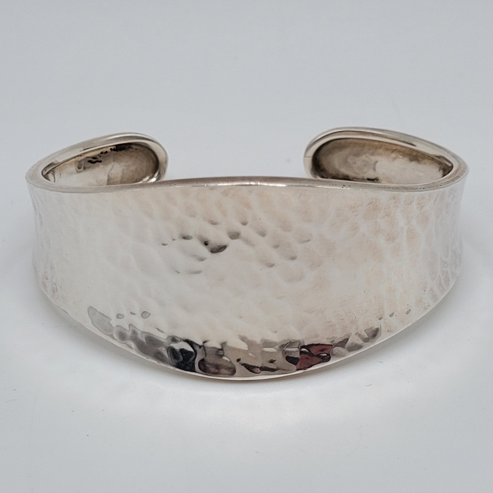ATI Mexico 925 Sterling Silver Hammered Recessed Wave Cuff Vtg Bracelet 19 Grams