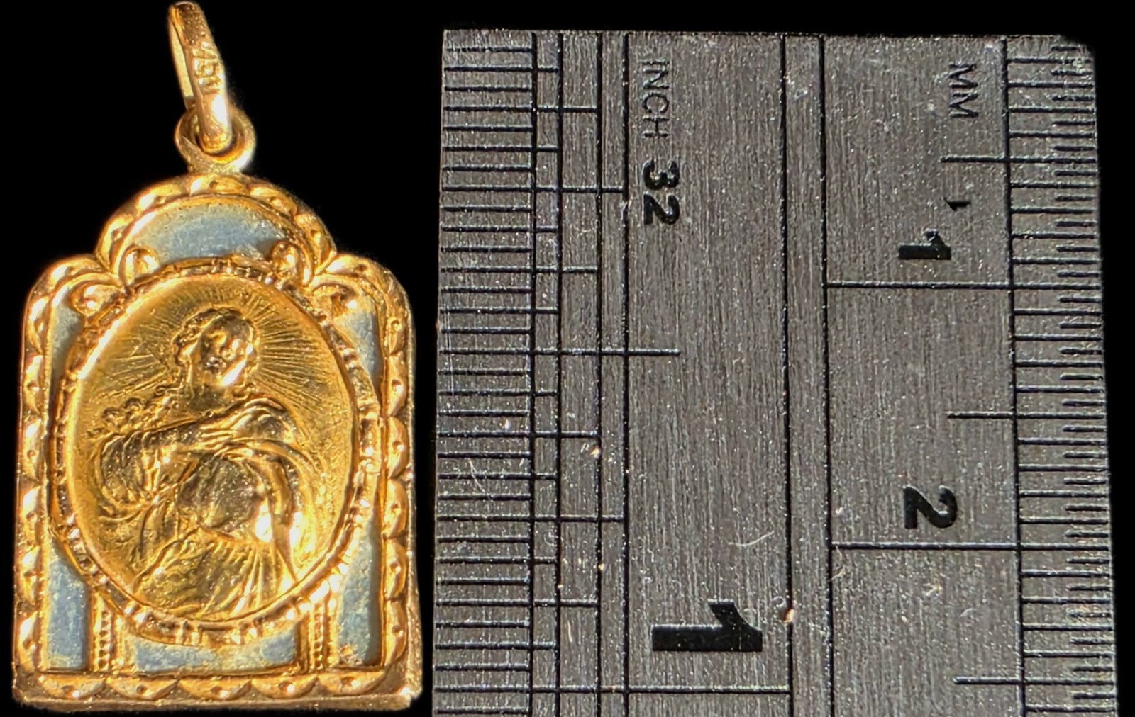 Antique Art Deco 18K Gold Virgin Mary Miraculous Medal Pendant European Catholic