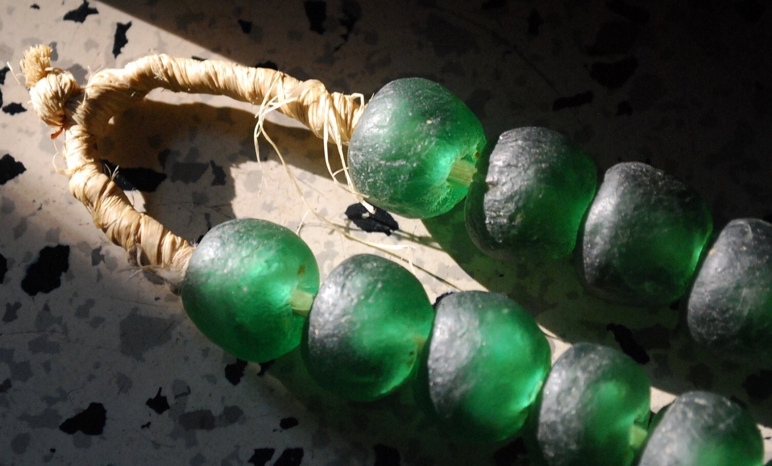 HUGE Recycled SEA GLASS STATEMENT NECKLACE Matte Green 23mm AFRICAN TRADE BEADS