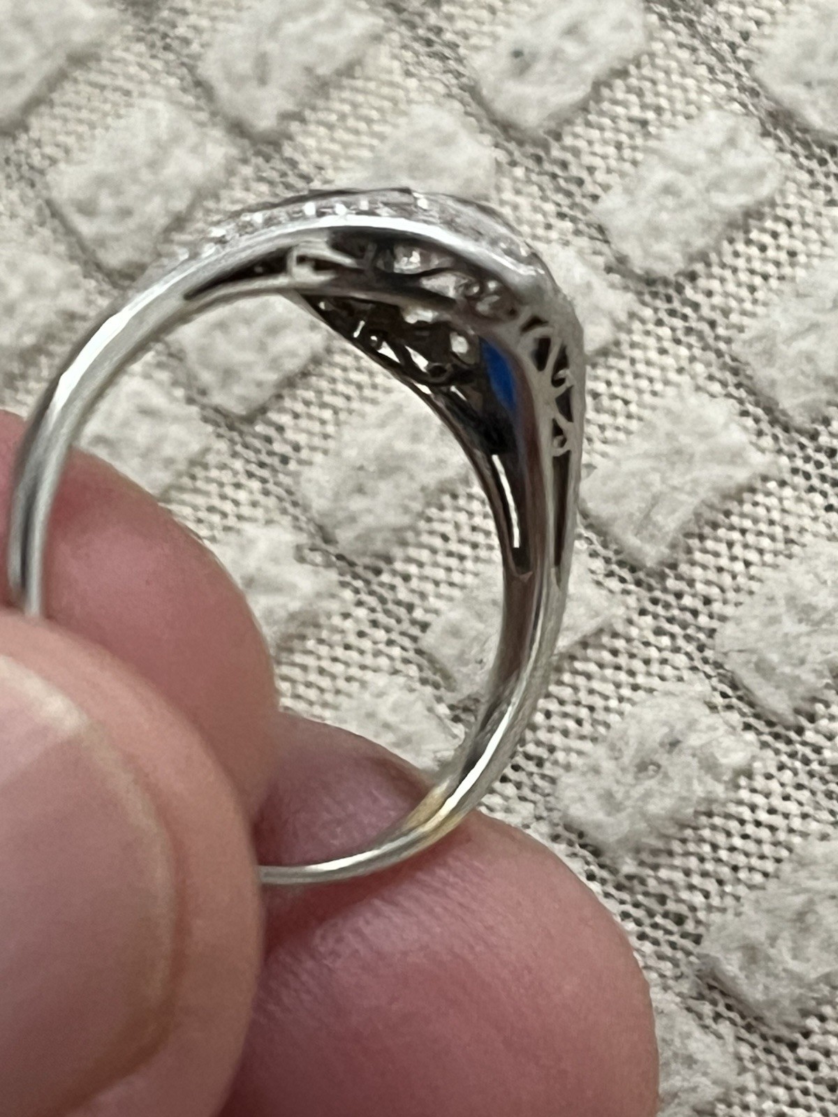 1920s Art Deco Old European Cut Diamond 14k White Gold Ring Antique Engagement