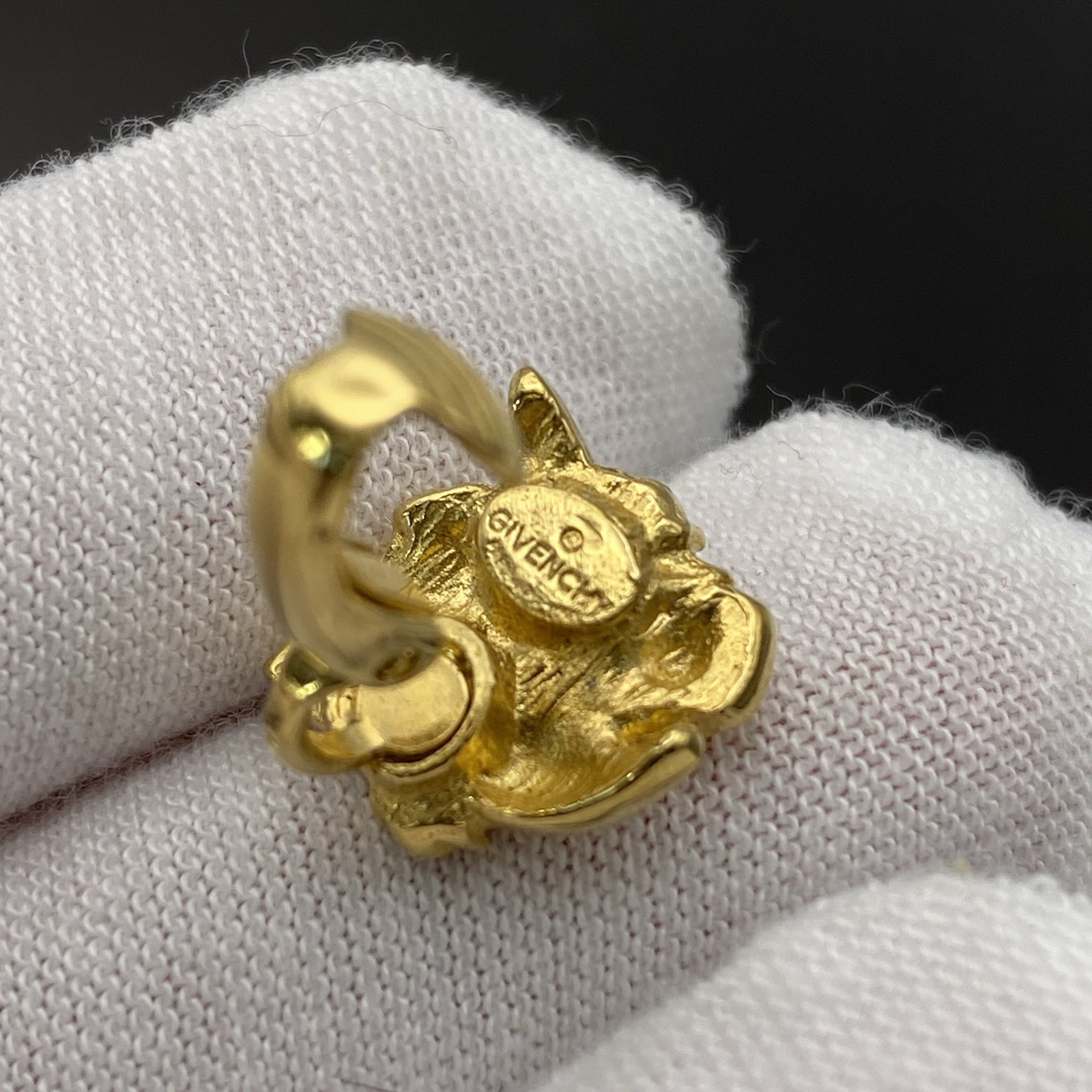Vintage Givenchy Earrings Signed Flower Gold Tone Logo 80s Every Day Classic