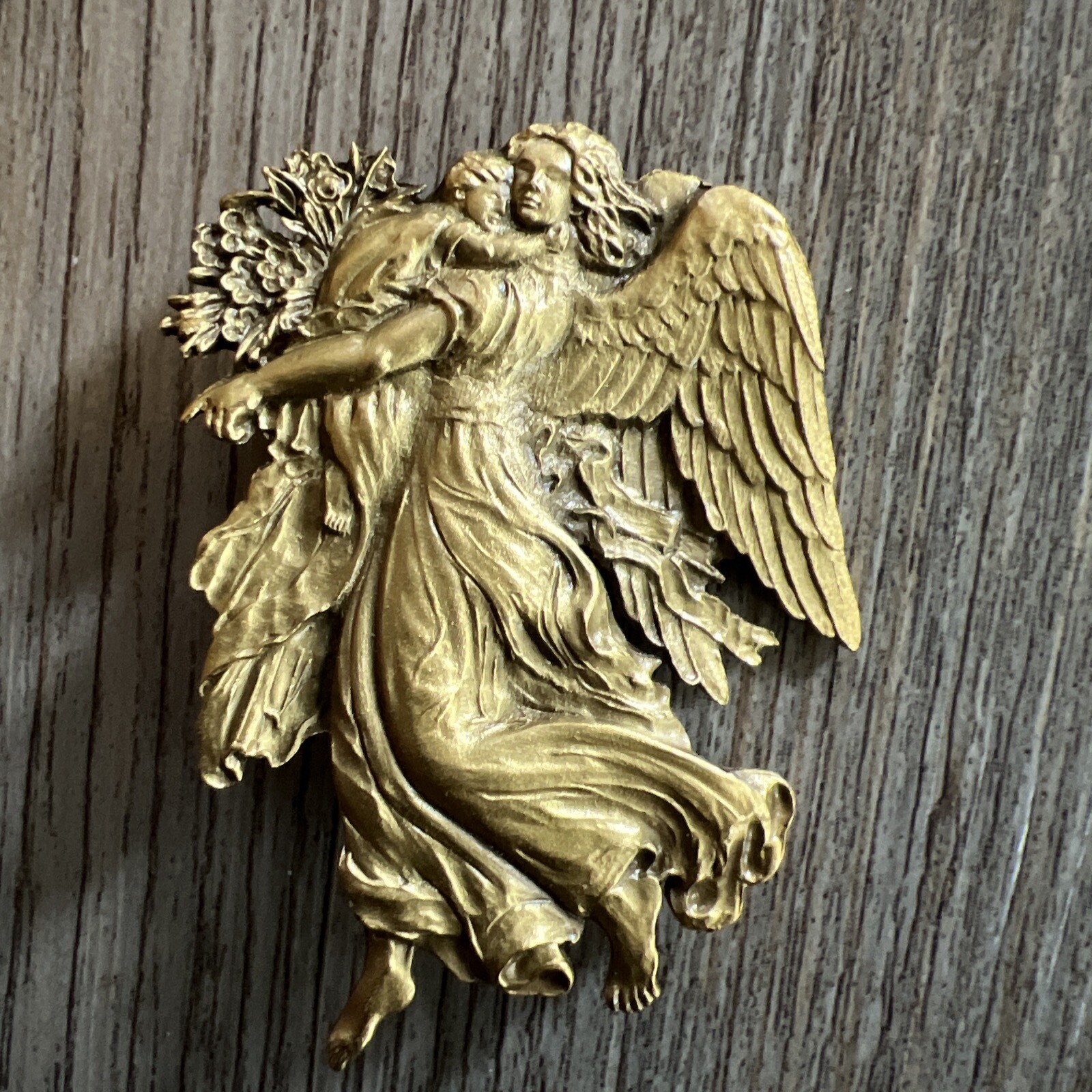 Guardian Angel Brooch SPNEA Gold Tone Society for Preservation New England 2”