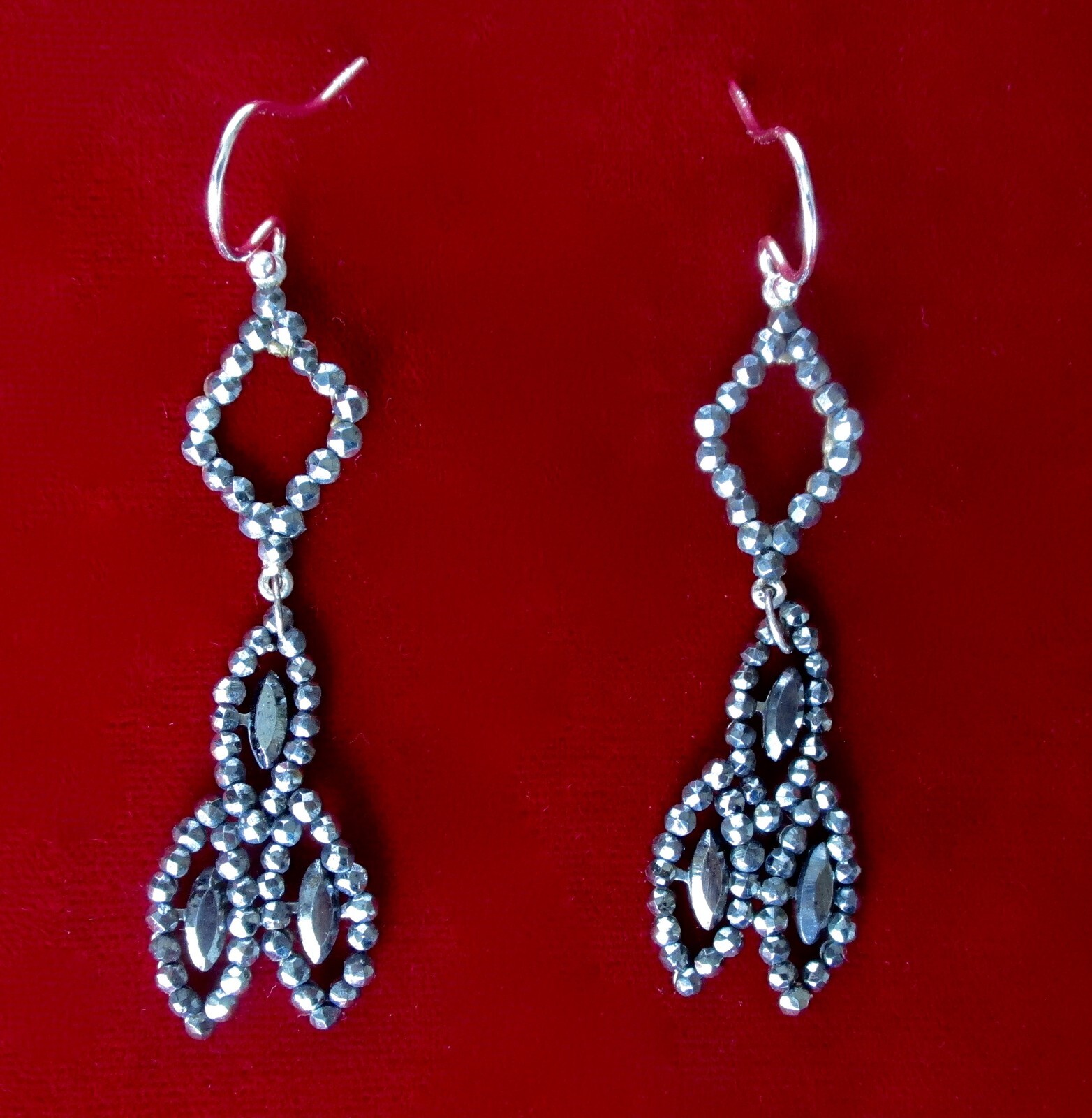 Pair of Antique Cut Steel 2 1/2 Inch Earrings With New Sterling Silver Ear Wires