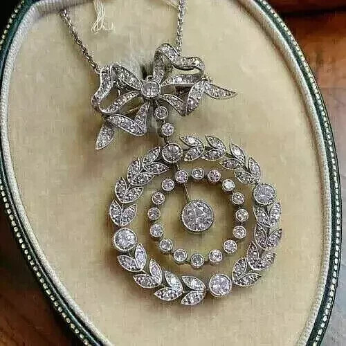 Art Deco Vintage Style 3Ct Lab Created Diamond Wedding 14K White Gold FN Pendant