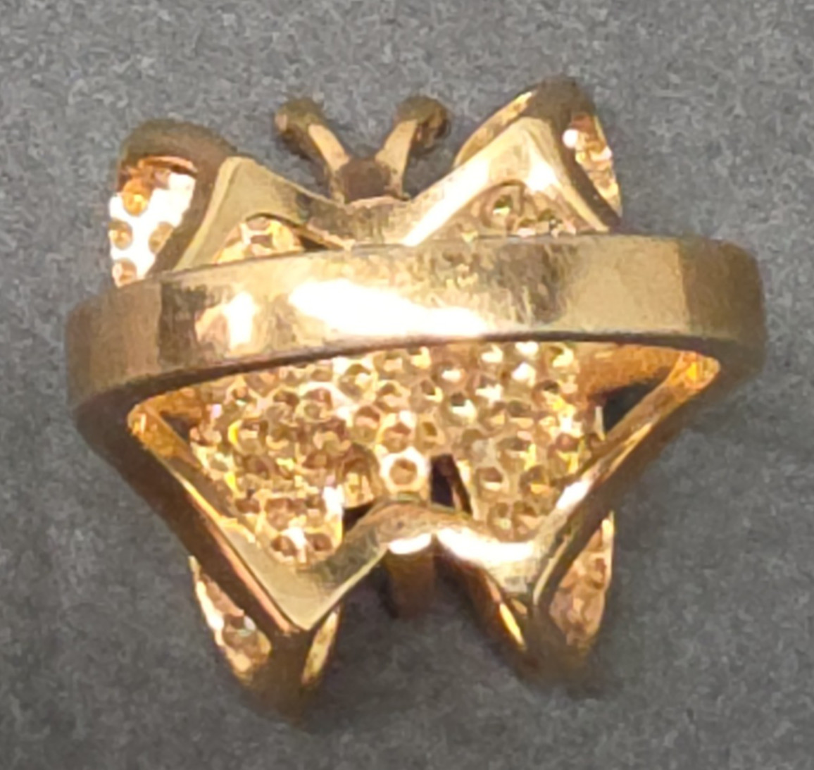 Vintage 18kt GF Gold Filled 3D Butterfly Simulated Diamond Ring size 7