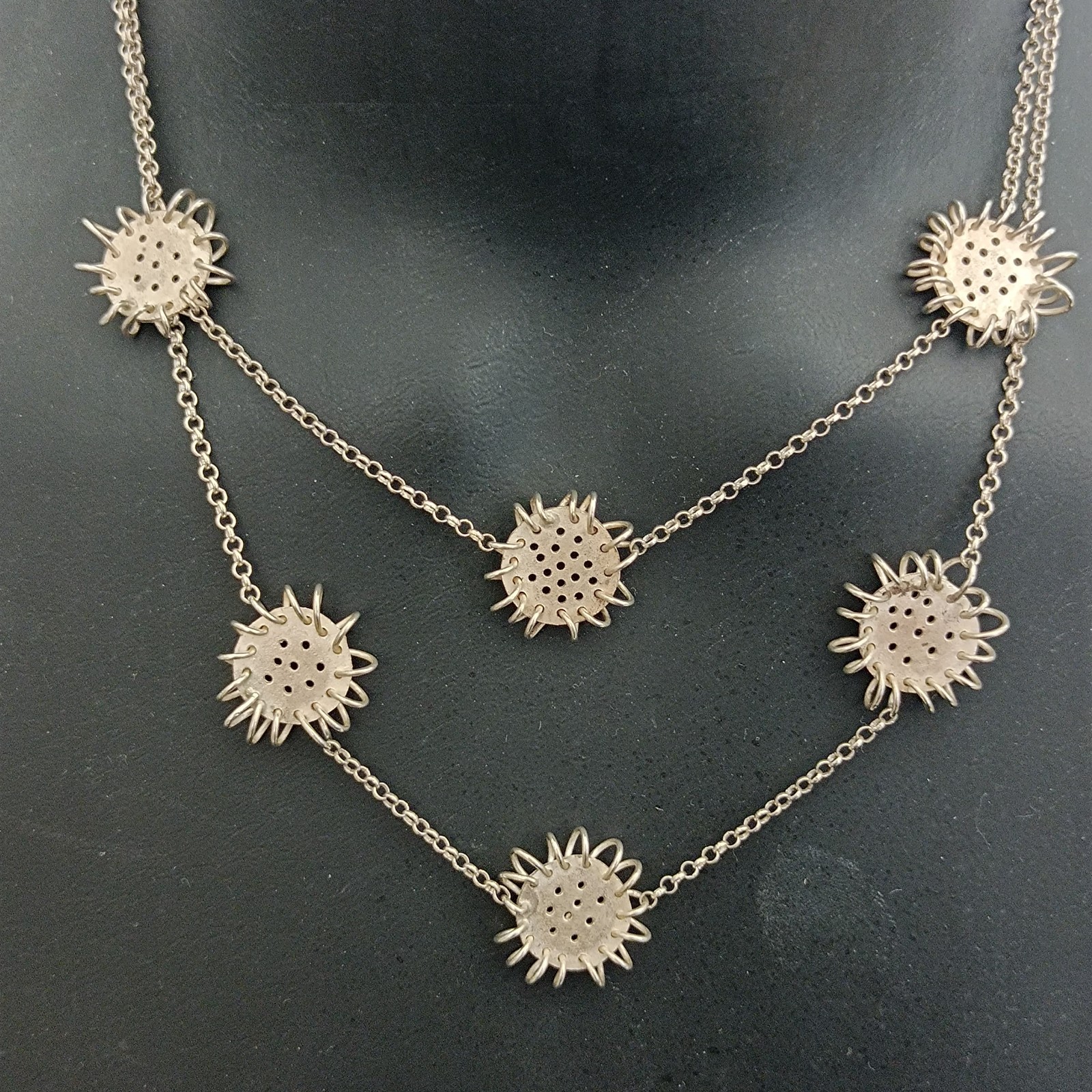 Artisan Sterling Silver Layered Necklace Modernist Freeform Statement VTG OOAK
