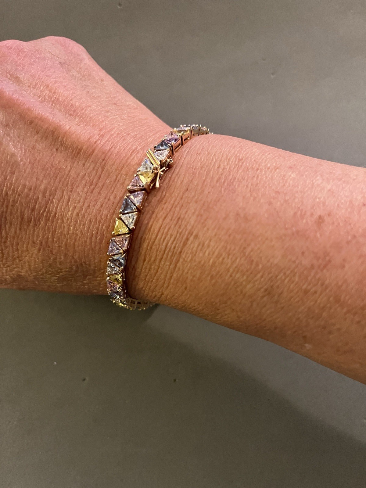 ROSS SIMONS Gold Plated Sterling 925 Trillion Cut Multi-color CZ Bracelet Mint