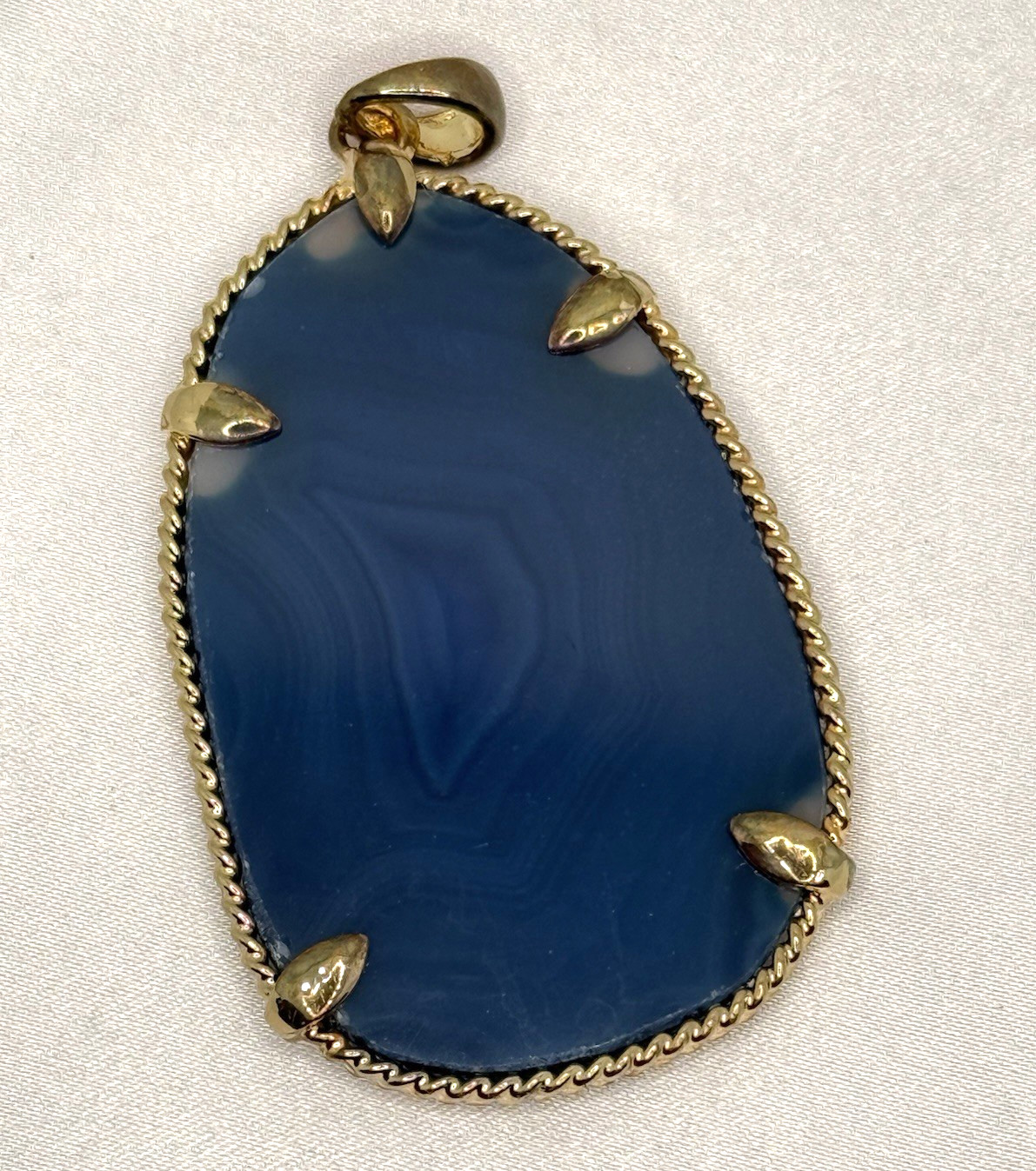 Vintage Large Blue Agate Druzy Geode Slice Gold Tone Pendant Statement 2″