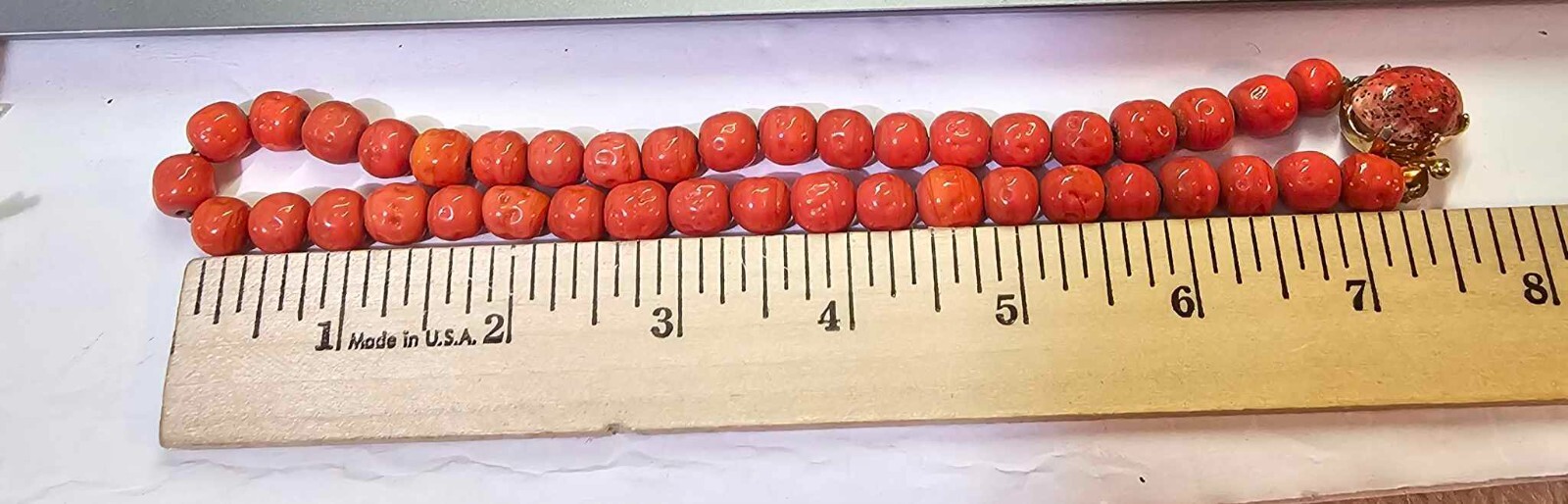 Vtg Orange Salmon Coral COLOR Stone/Glass Beads Choker Necklace 15in”-S16