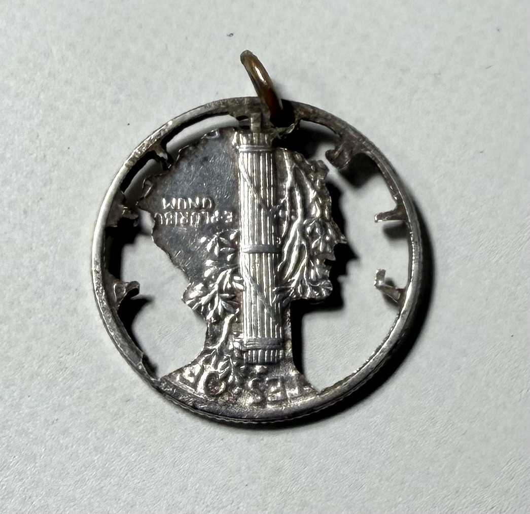 Vintage 1945 Mercury Dime Liberty Cut Out Pendant Charm Coin 90% Silver