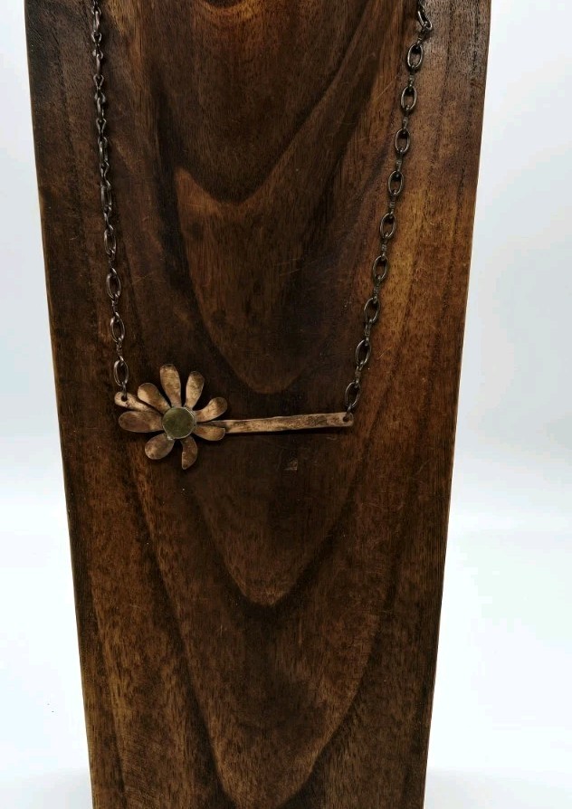 Copper Flower Necklace Beautiful Artistic Handmade Signed Jd