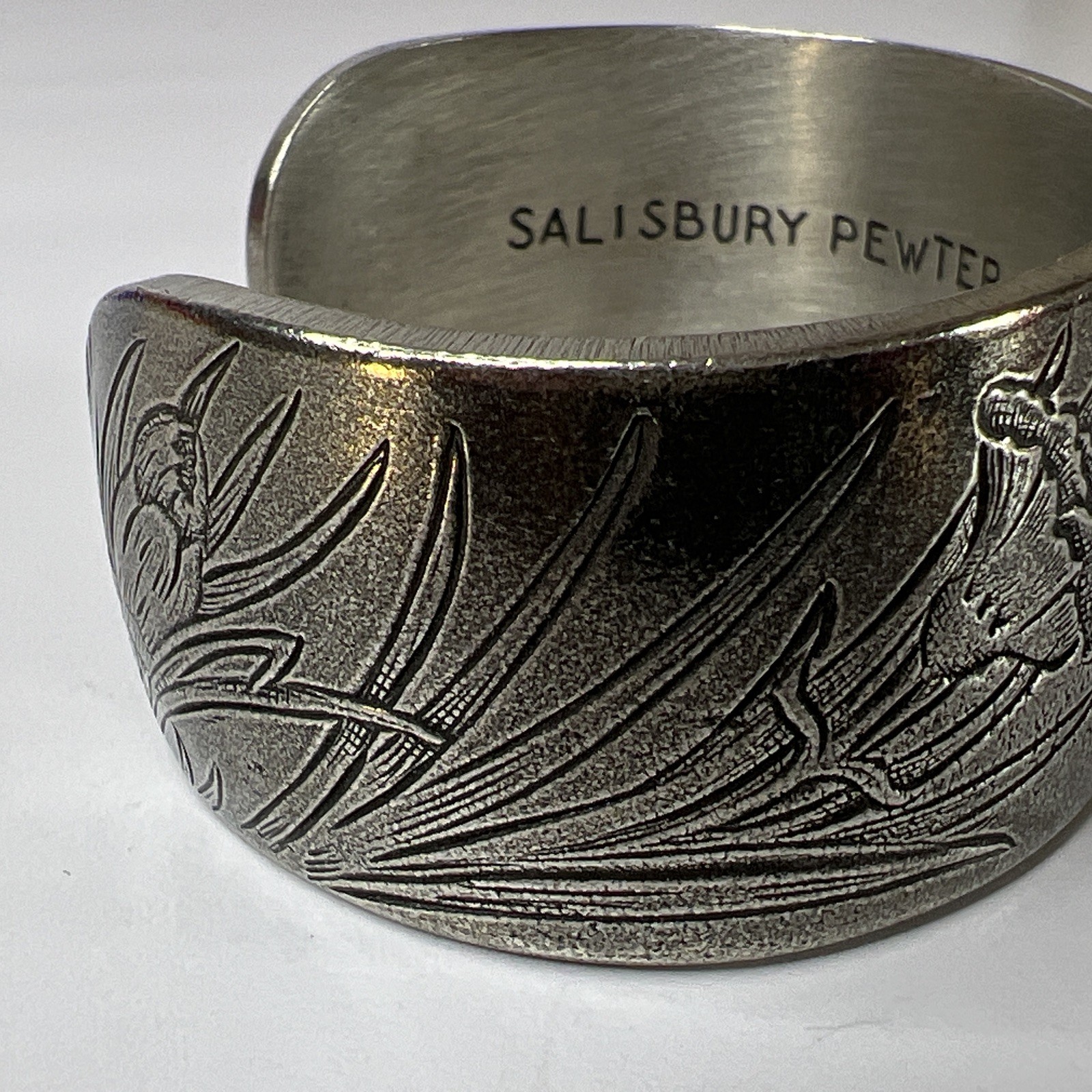 Vintage Salisbury Pewter January Flowers Wide Cuff Bracelet Floral Design