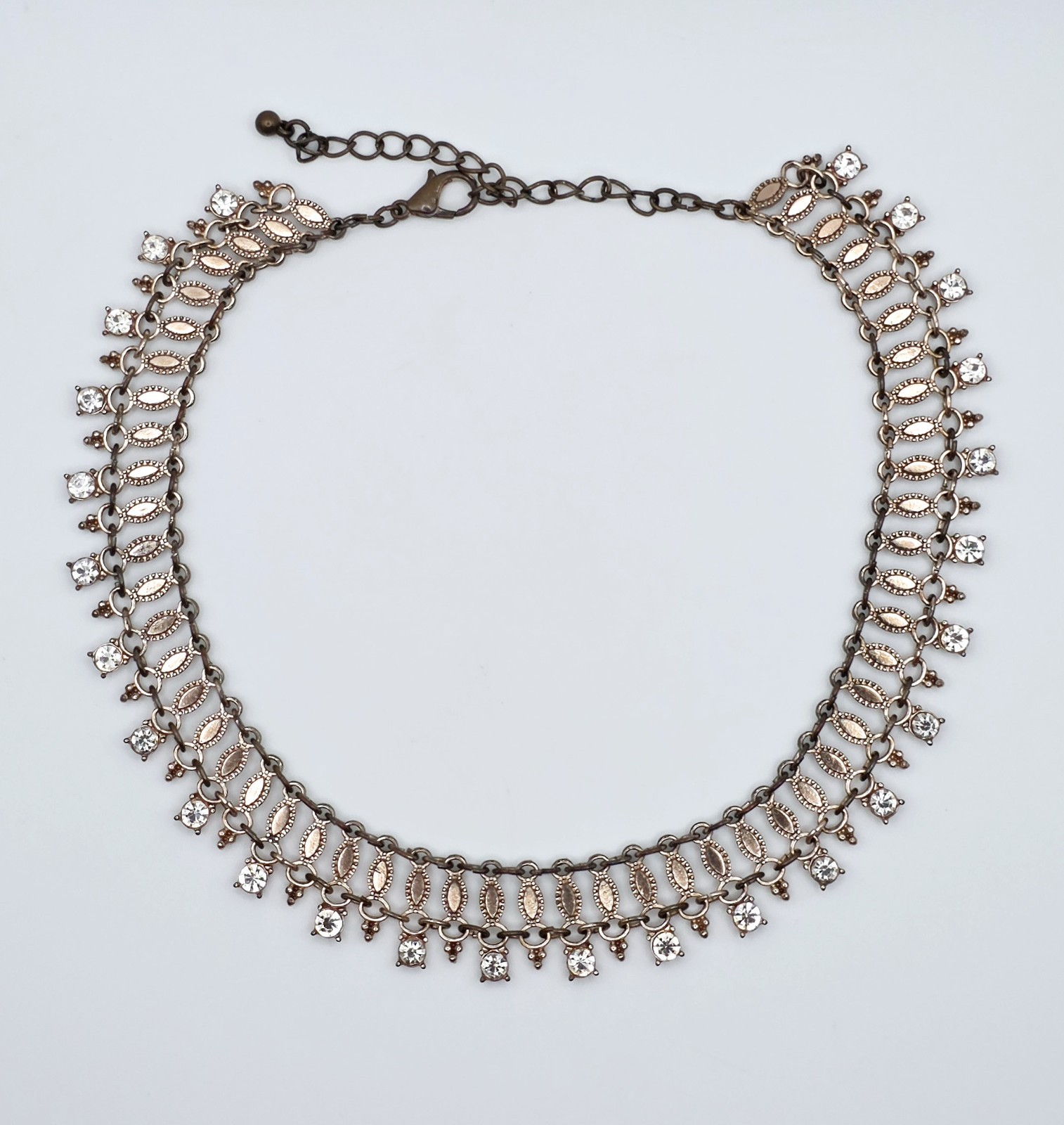 Vintage Copper Rhinestone Choker Fringe Statement Necklace