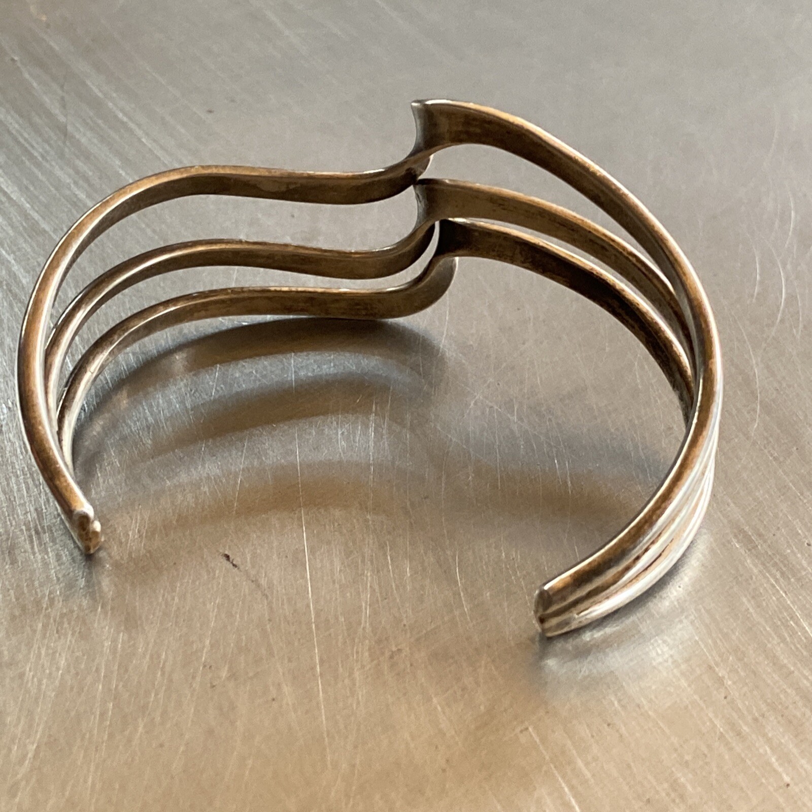 Sterling Silver Mid Century Modern Tri-Twist Cuff Bracelet
