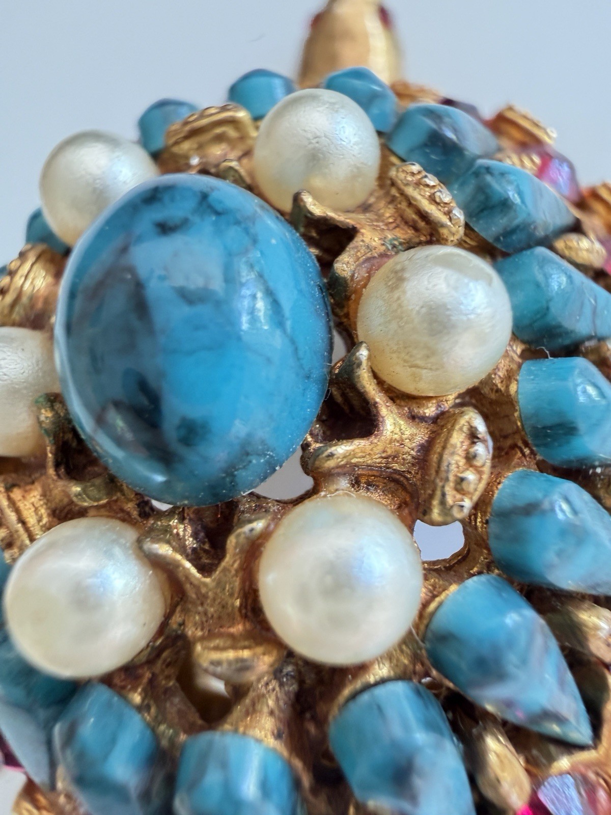HAR Turtle Brooch Pin Rare Mid Century Turquoise Tiered Rhinestone Statement!!
