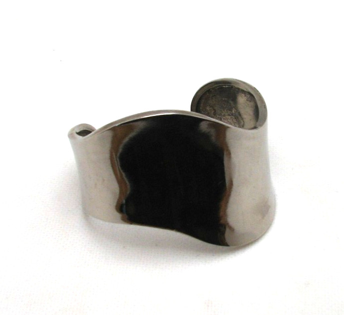 Vintage Hand Forged Polished Silver Tone Wave Cuff Bracelet Large