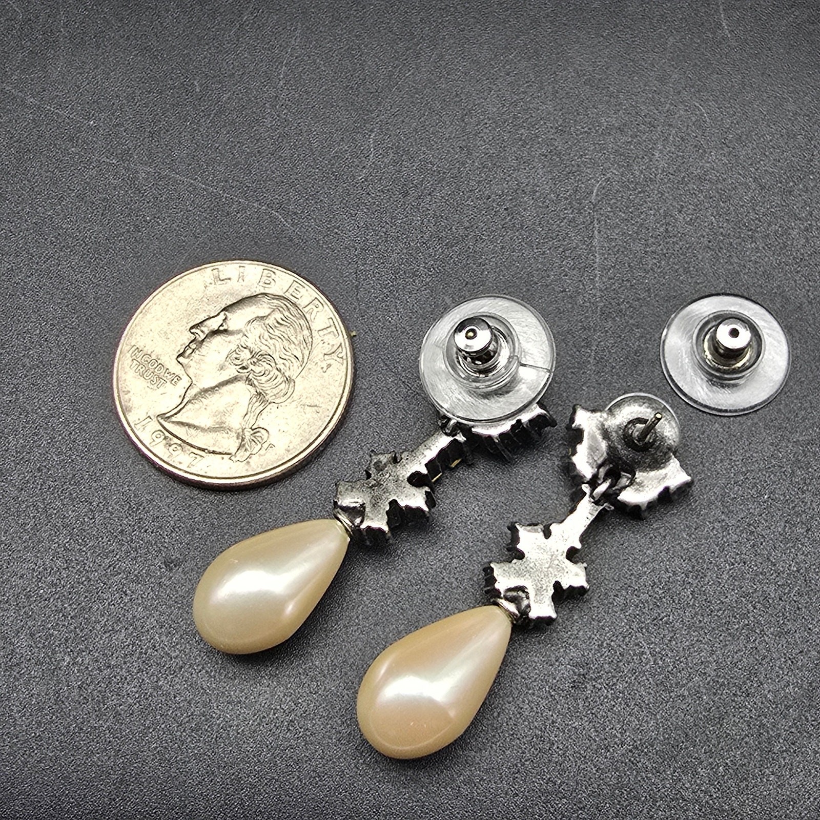 Faux Pearl Rhinestone Dangle Drop Earrings Costume Jewelry Bridal Classic