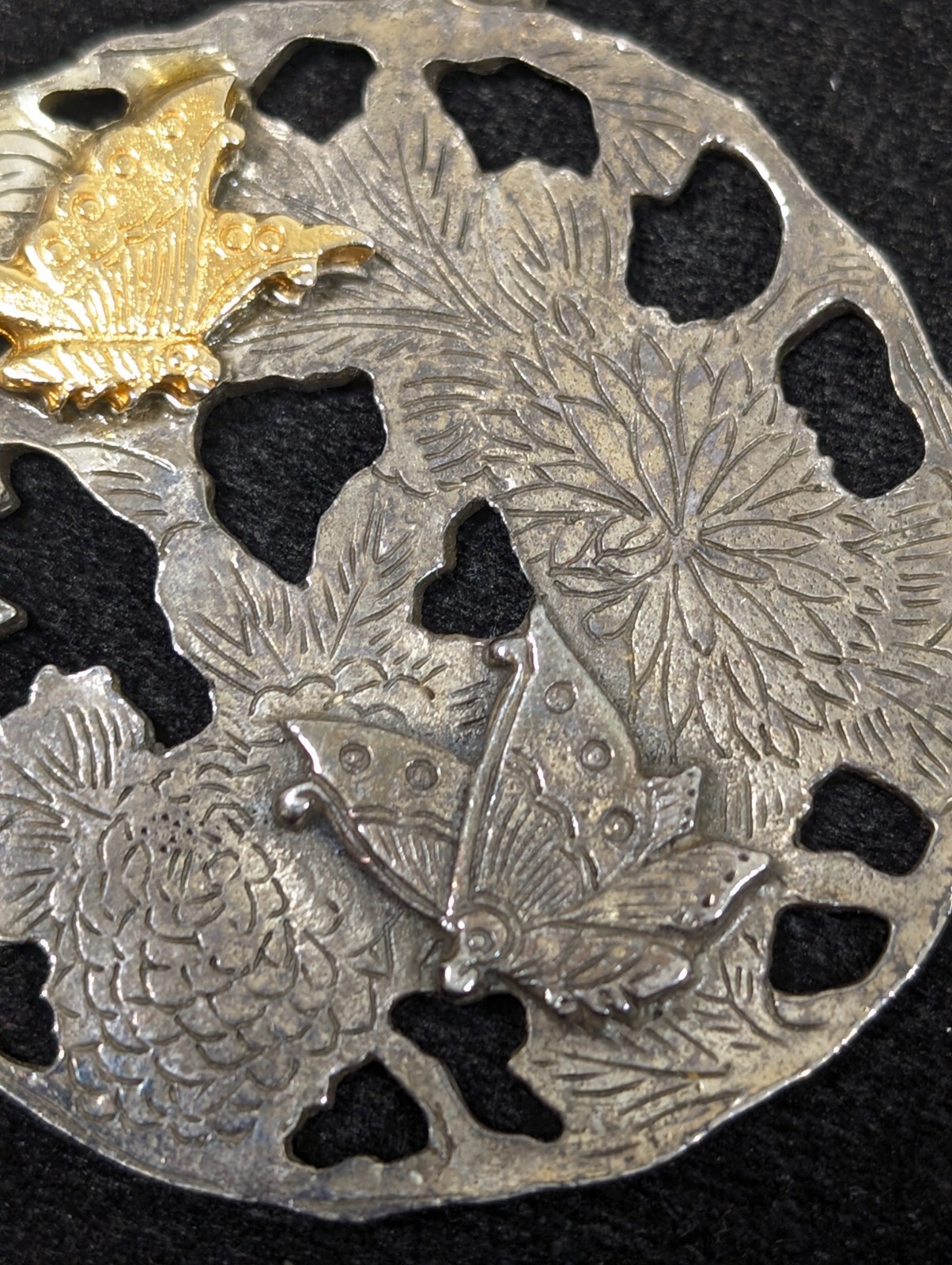 Vintage Alva Museum Replicas Butterfly Flower Medallion Pendant Necklace 25 in