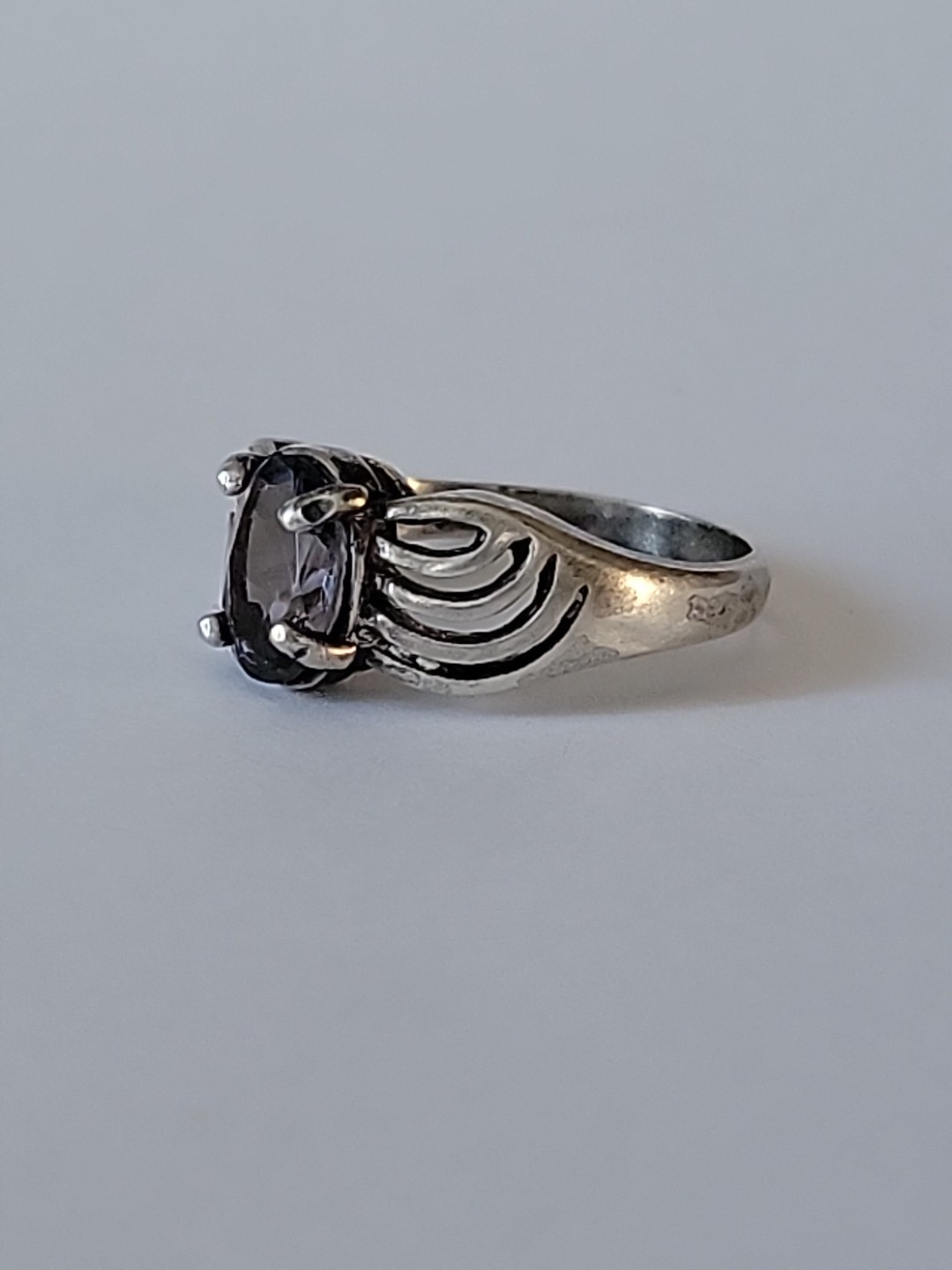 Vintage Dusty Blue Iolite Gem Stone Sterling Silver Ring 4.75″