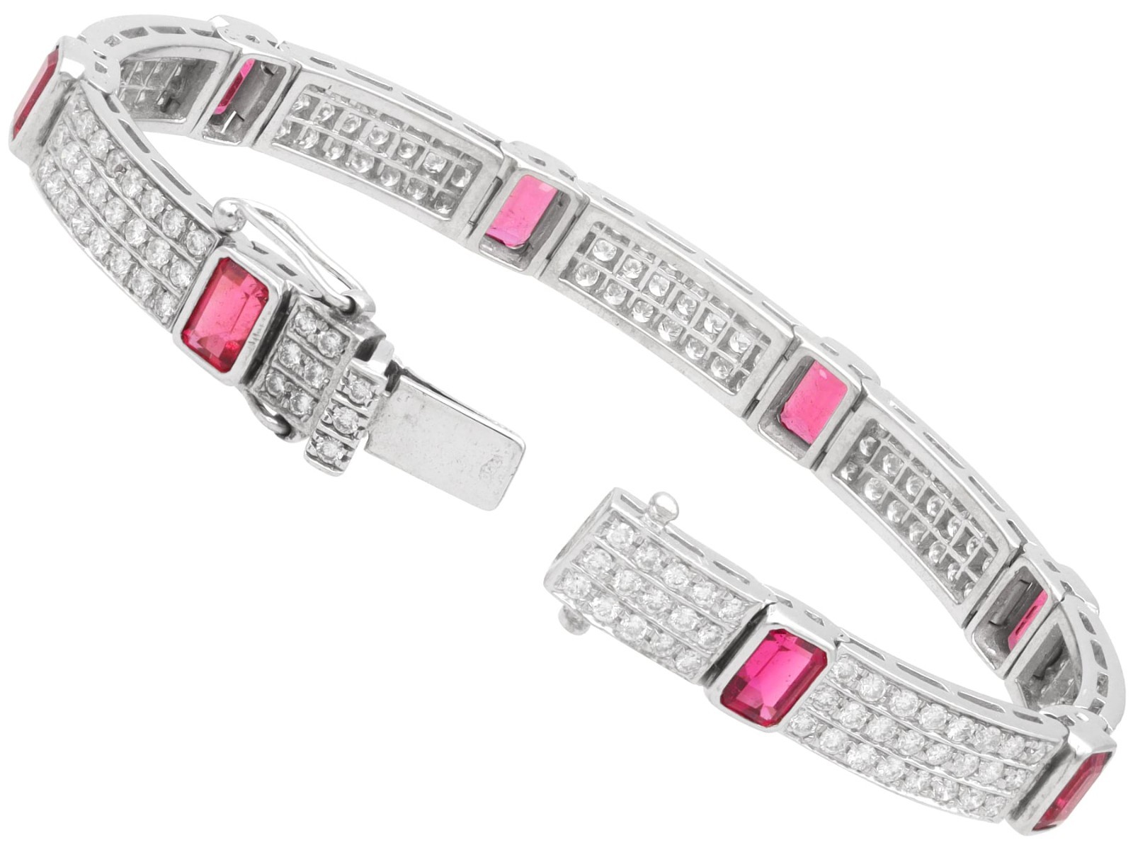 7.80Ct Pink Tourmaline and 6.72Ct Diamond 18k White Gold Bracelet Circa 1990