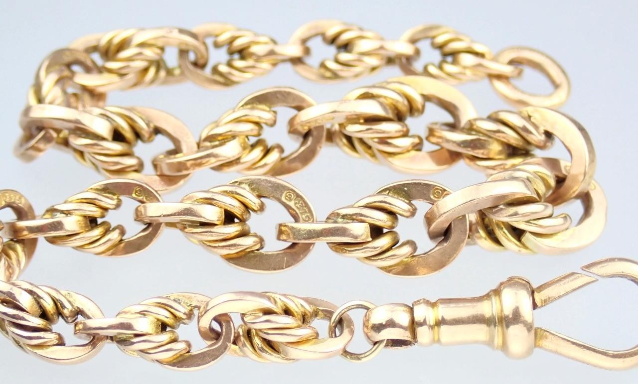 Pretty Antique Art Deco Solid 9K Rose Gold Belcher Chain Bracelet Dog Clip 21.6g