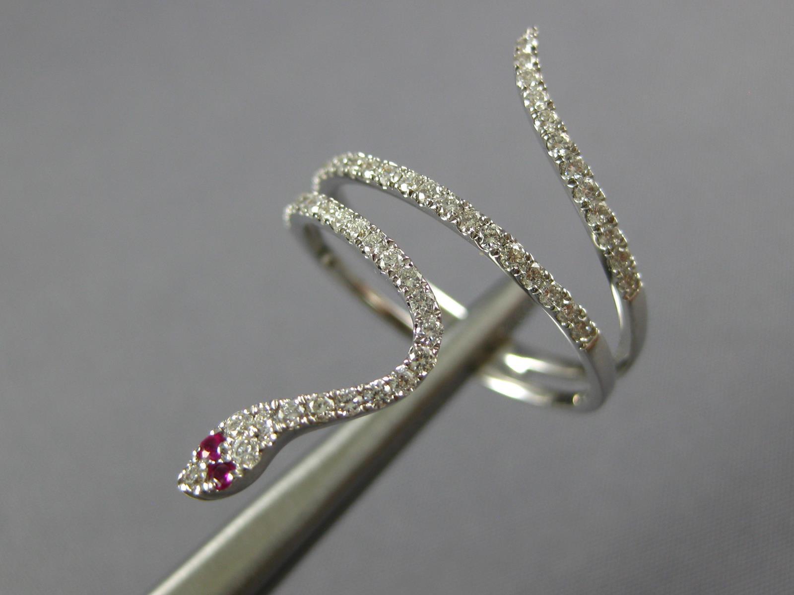 ESTATE 0.35CT DIAMOND & AAA RUBY 18KT WHITE GOLD 3D CLASSIC HAPPY SNAKE FUN RING
