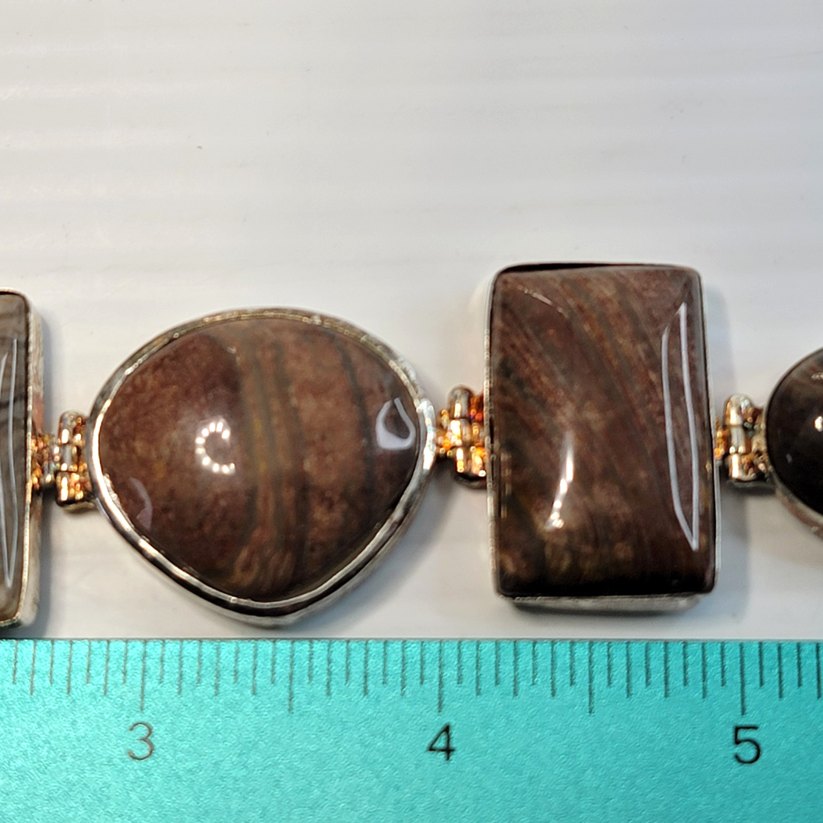 Artisan Silver Tone Bloodstone Bracelet 7.5″ 5-Station Fancy Jasper Earth Tone