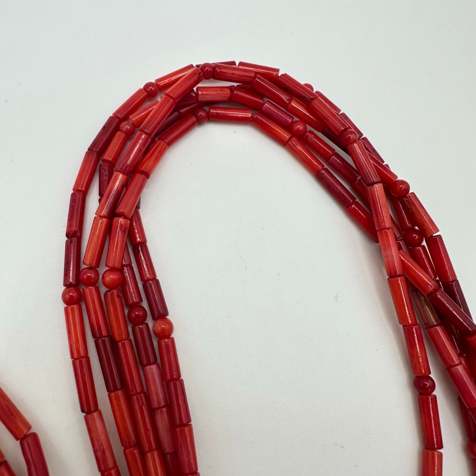 Vintage handmade 5 multi strand genuine red coral branch beads beaded necklace