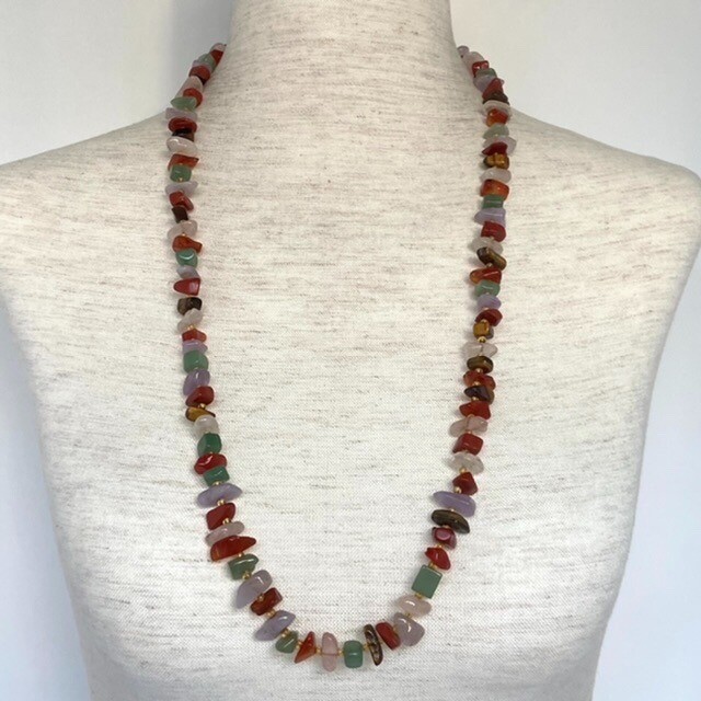 VTG Multi Gemstone Beaded 29″ Necklace 14K 1/20 Gold Filled Fish Hook Clasp