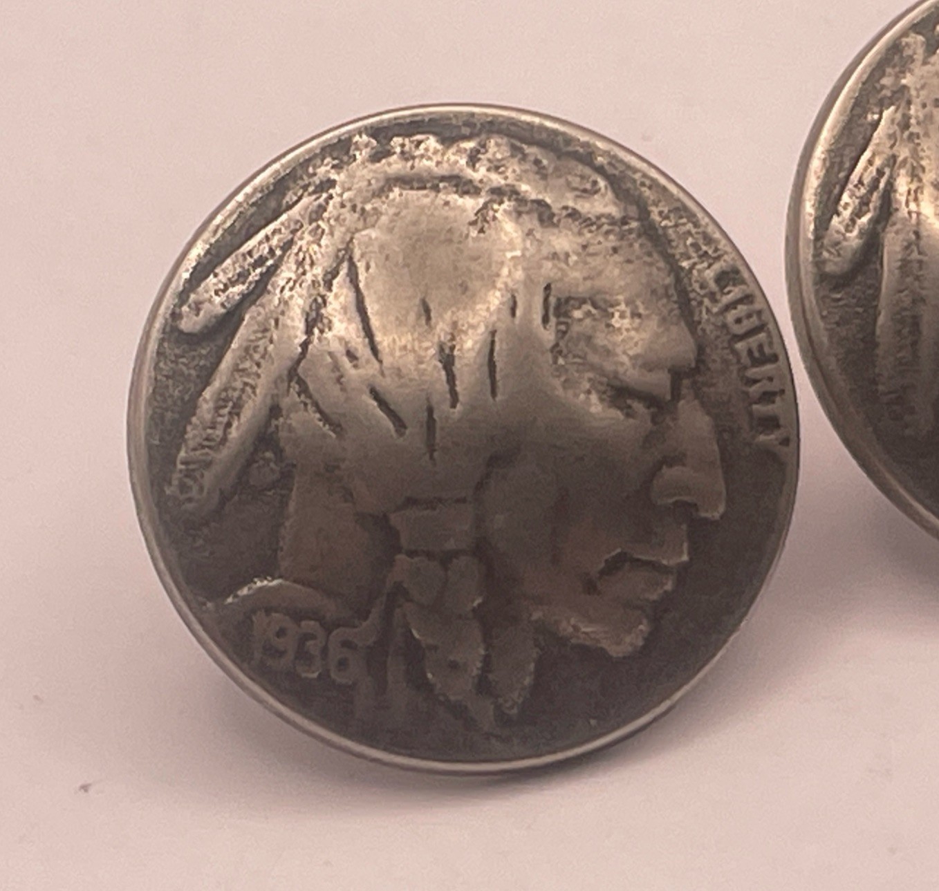 Vtg 1936 Indian Head/Buffalo Nickel Pierced Earrings Coins