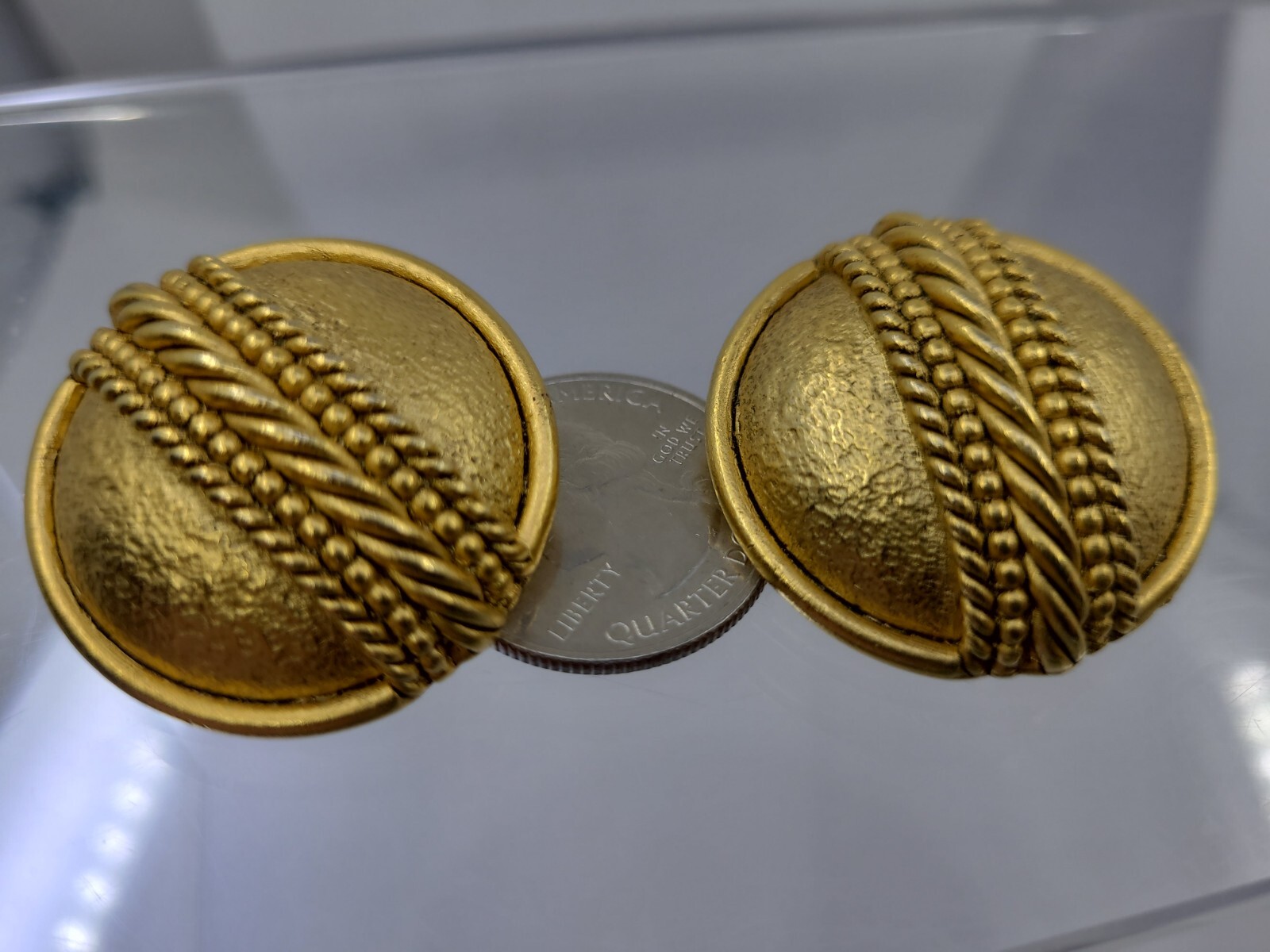 Vintage 80’s Heavy Large Dome Twist Gold-Tone Orena Paris Clip-on Earrings