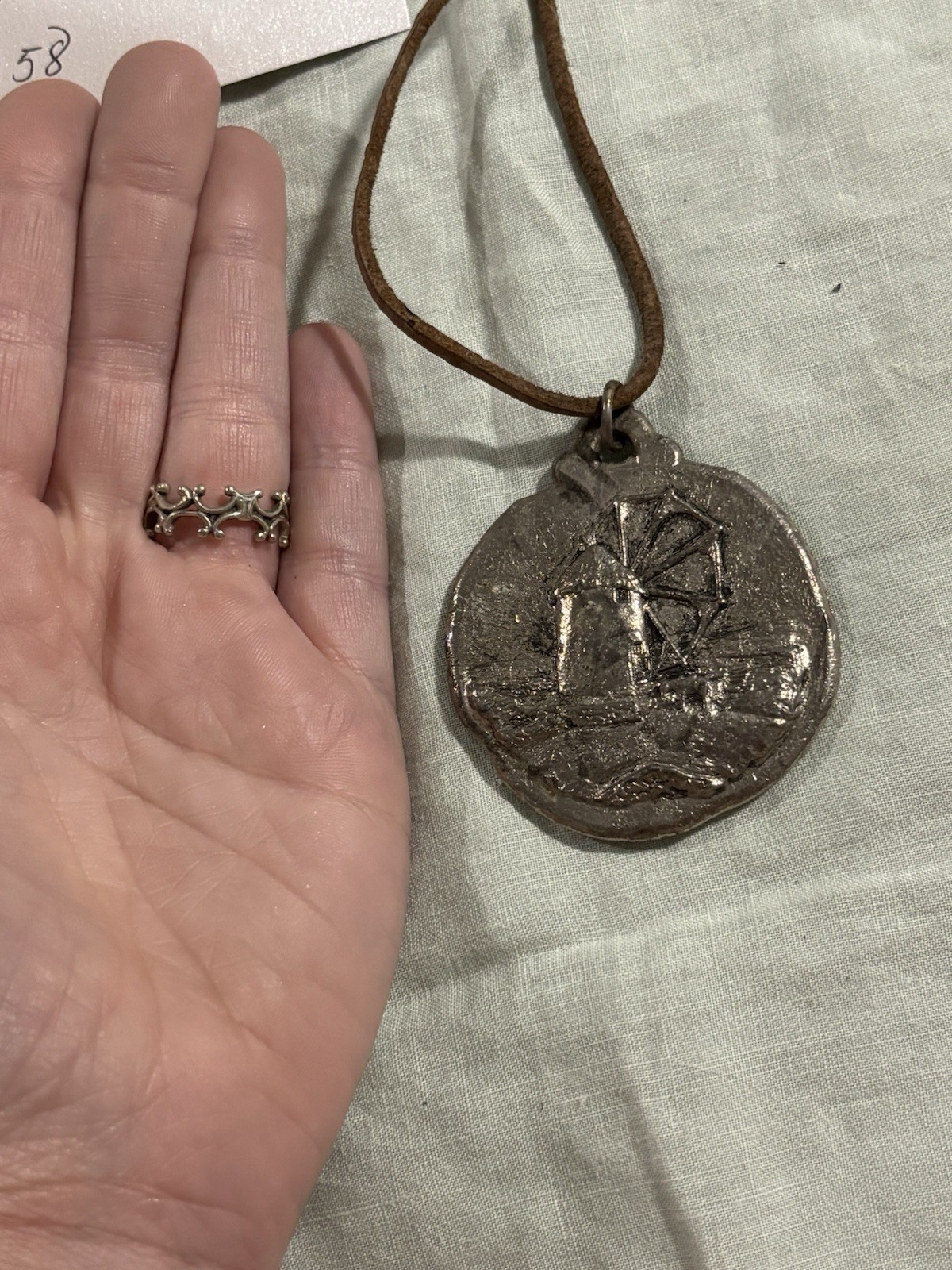 1958 Vintage Mykonos Greece Petros Pelican Pendant Necklace Windmill Souvenir